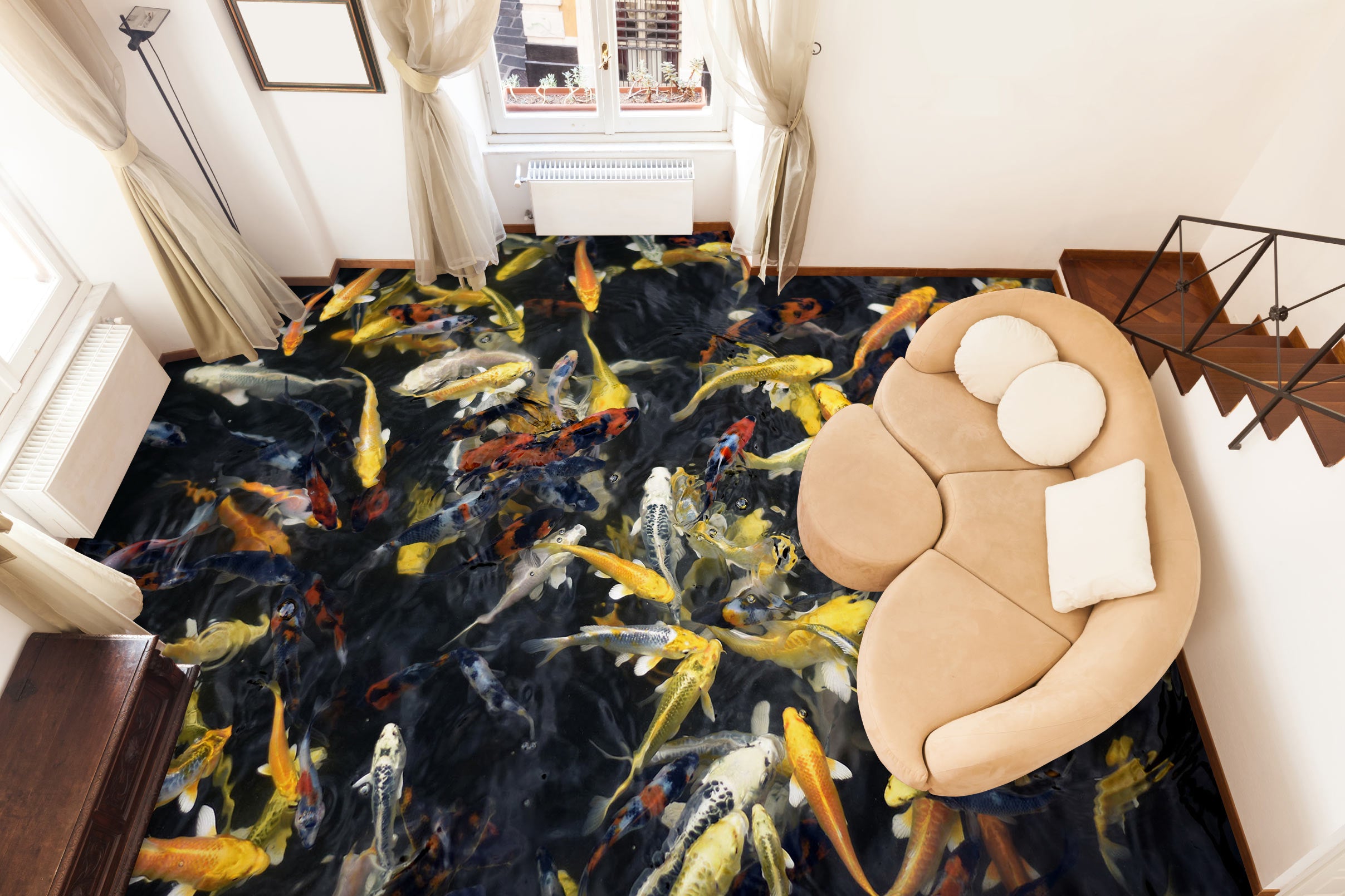 3D Noble Golden Fish 1045 Floor Mural Wallpaper Murals Self-Adhesive Removable Print Epoxy