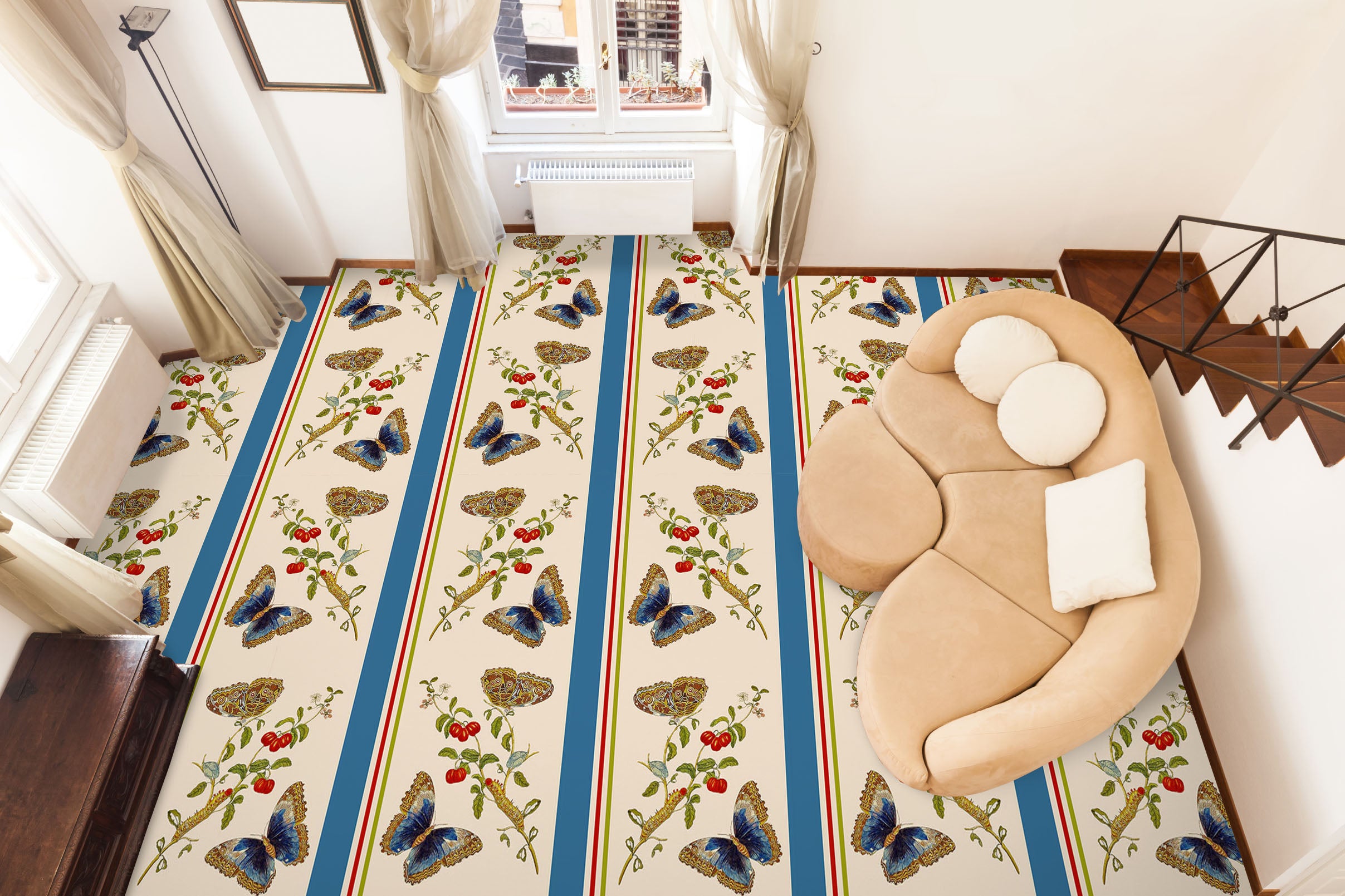 3D Flower Branch Butterfly Pattern 10019 Uta Naumann Floor Mural Wallpaper Murals Self-Adhesive Removable Print Epoxy