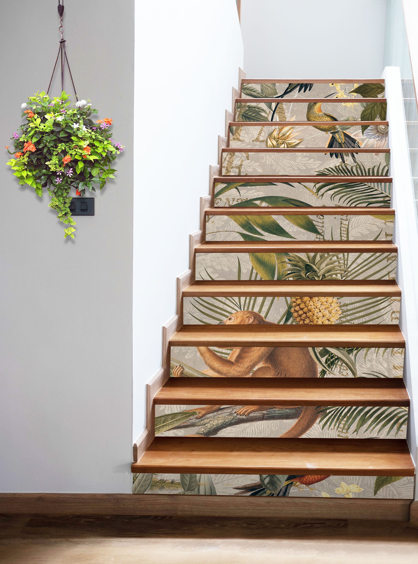 3D Leaves Pineapple Monkey 11035 Andrea Haase Stair Risers