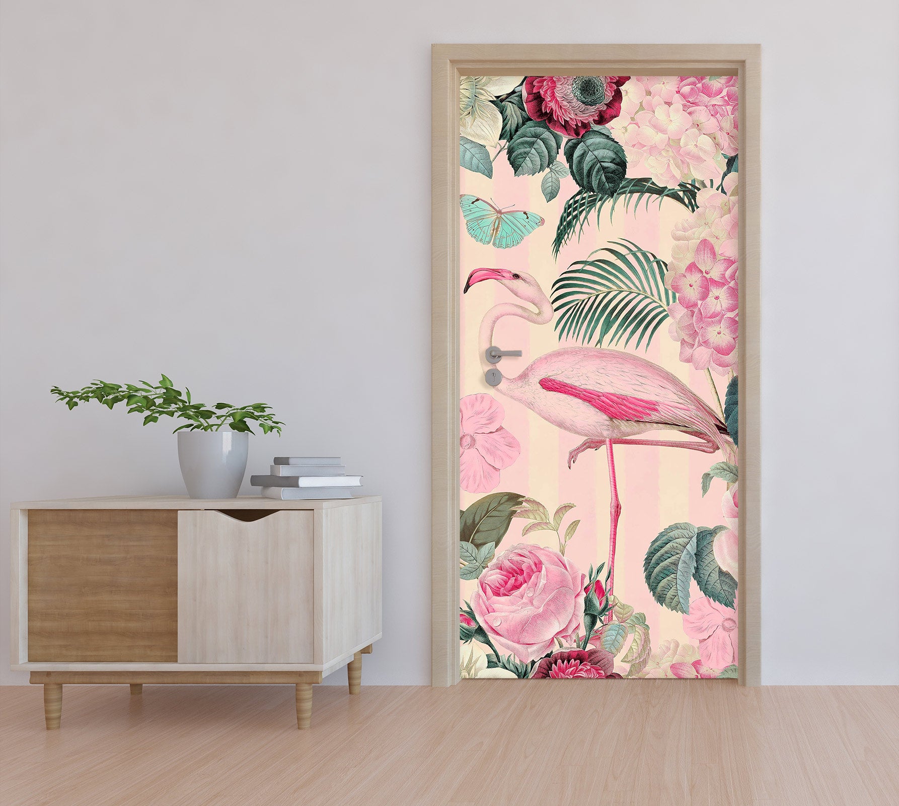 3D Pink Flowers Rose Flamingo 118120 Andrea Haase Door Mural