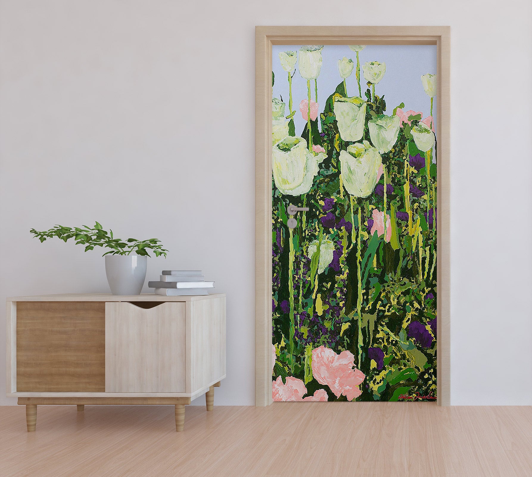 3D White Flower Meadow Painting 9373 Allan P. Friedlander Door Mural