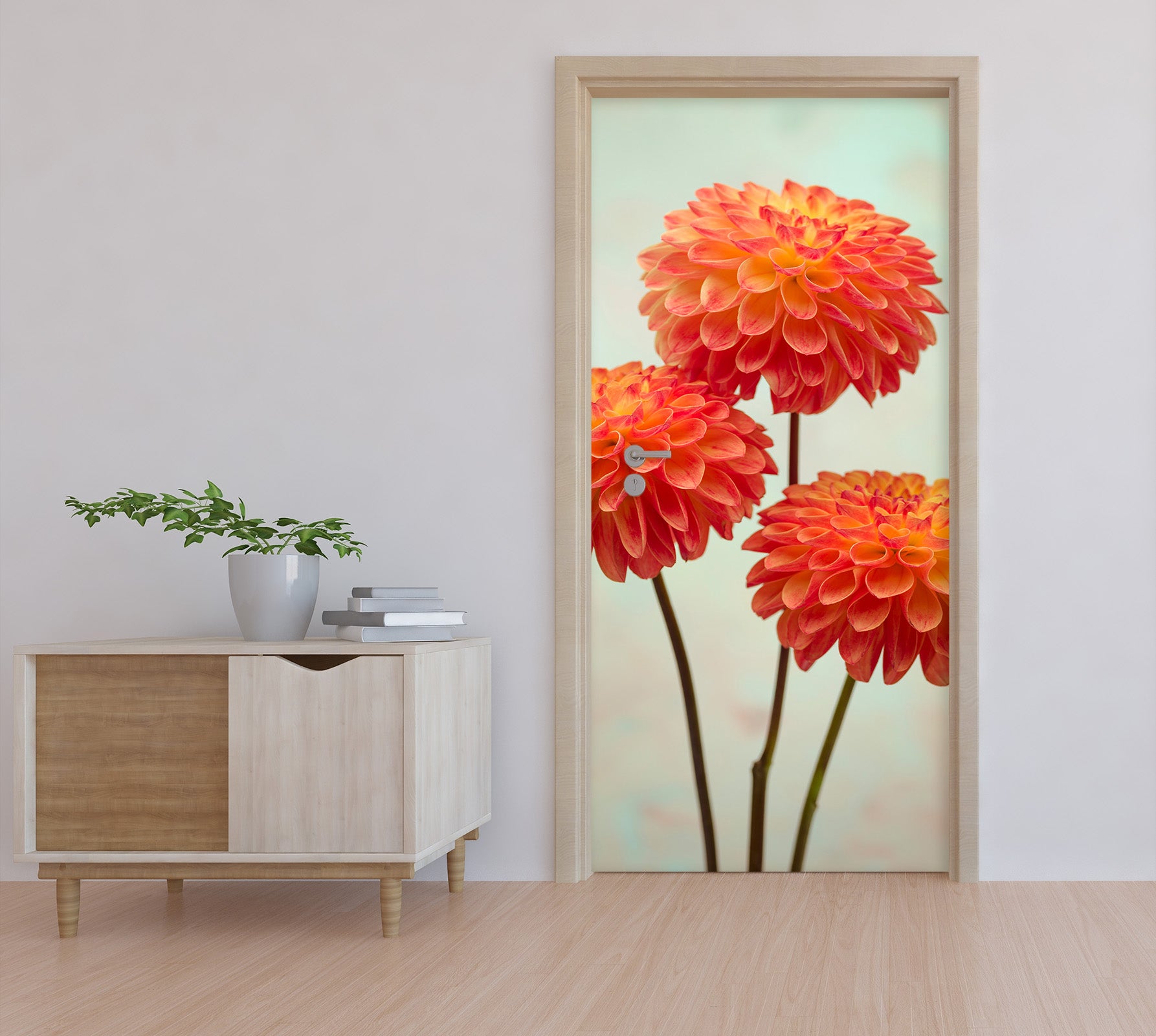 3D Red Round Flowers 10689 Assaf Frank Door Mural