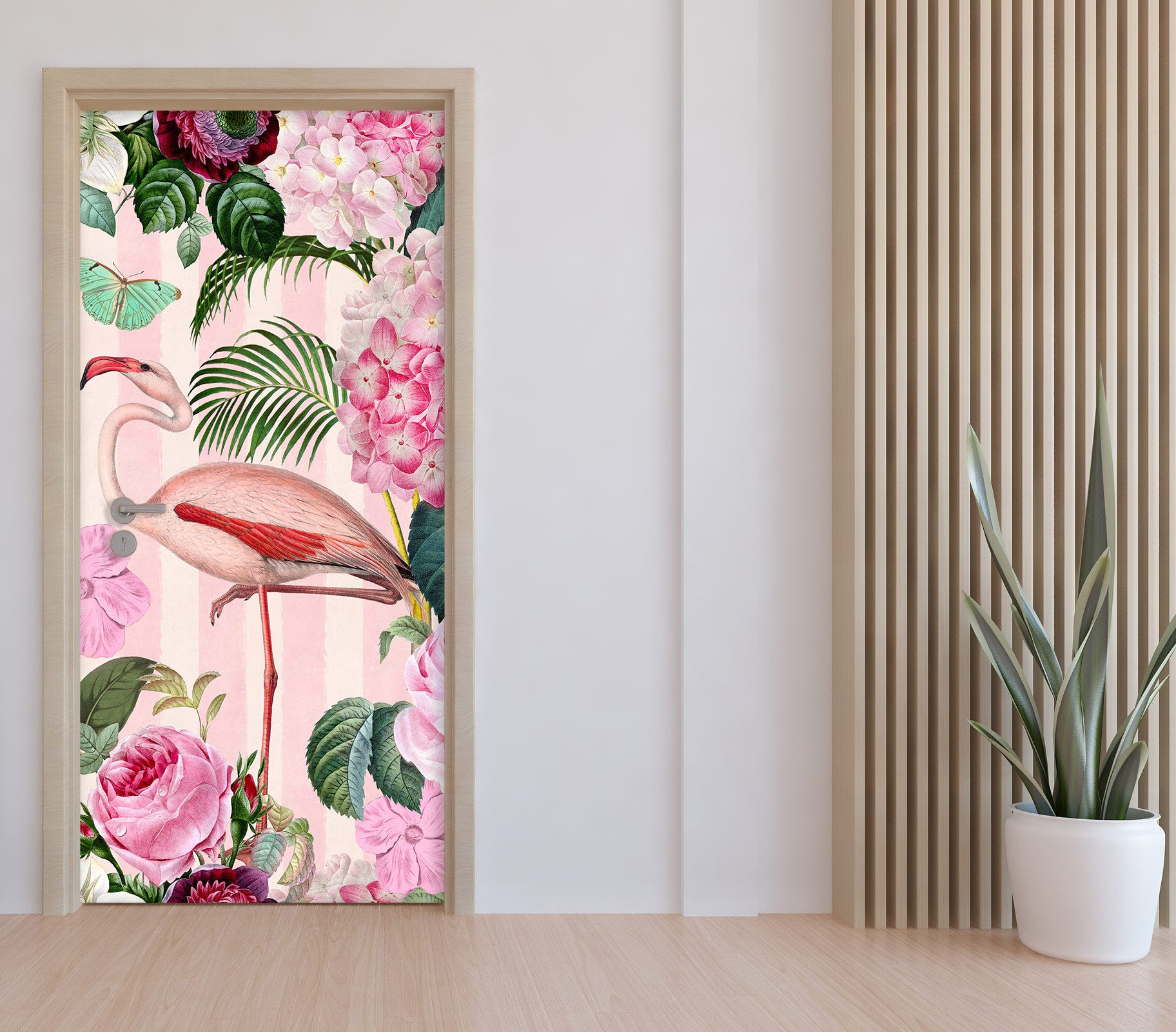3D Pink Flamingo Flower Bush 118127 Andrea Haase Door Mural