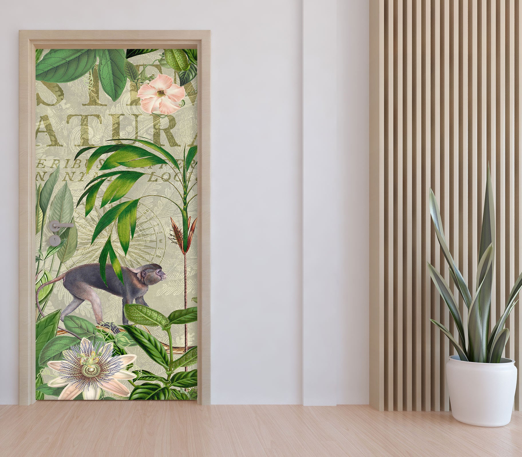 3D Monkey Leaves Flowers 11941 Andrea Haase Door Mural