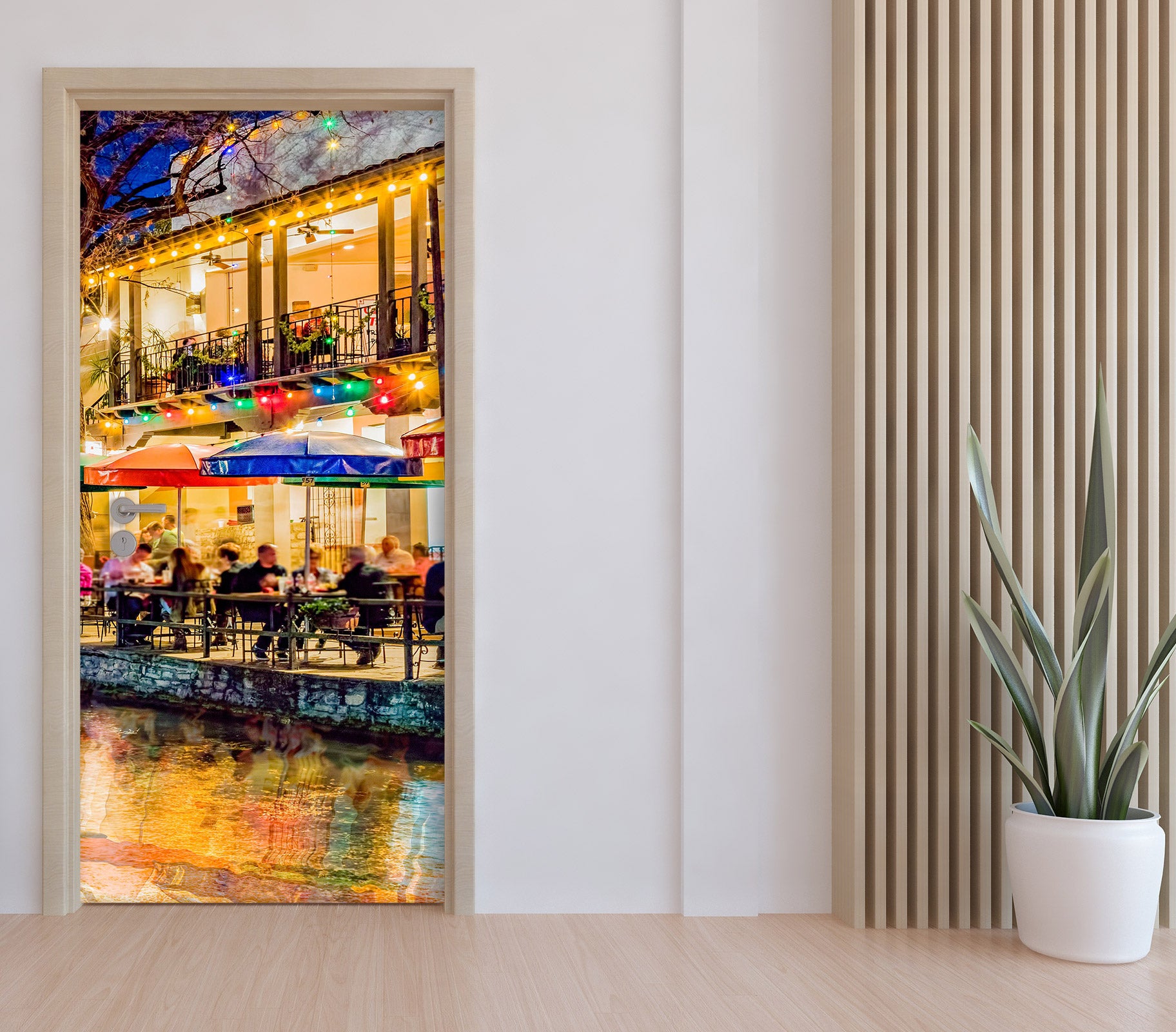 3D Night City Light Riverside 10822 Beth Sheridan Door Mural