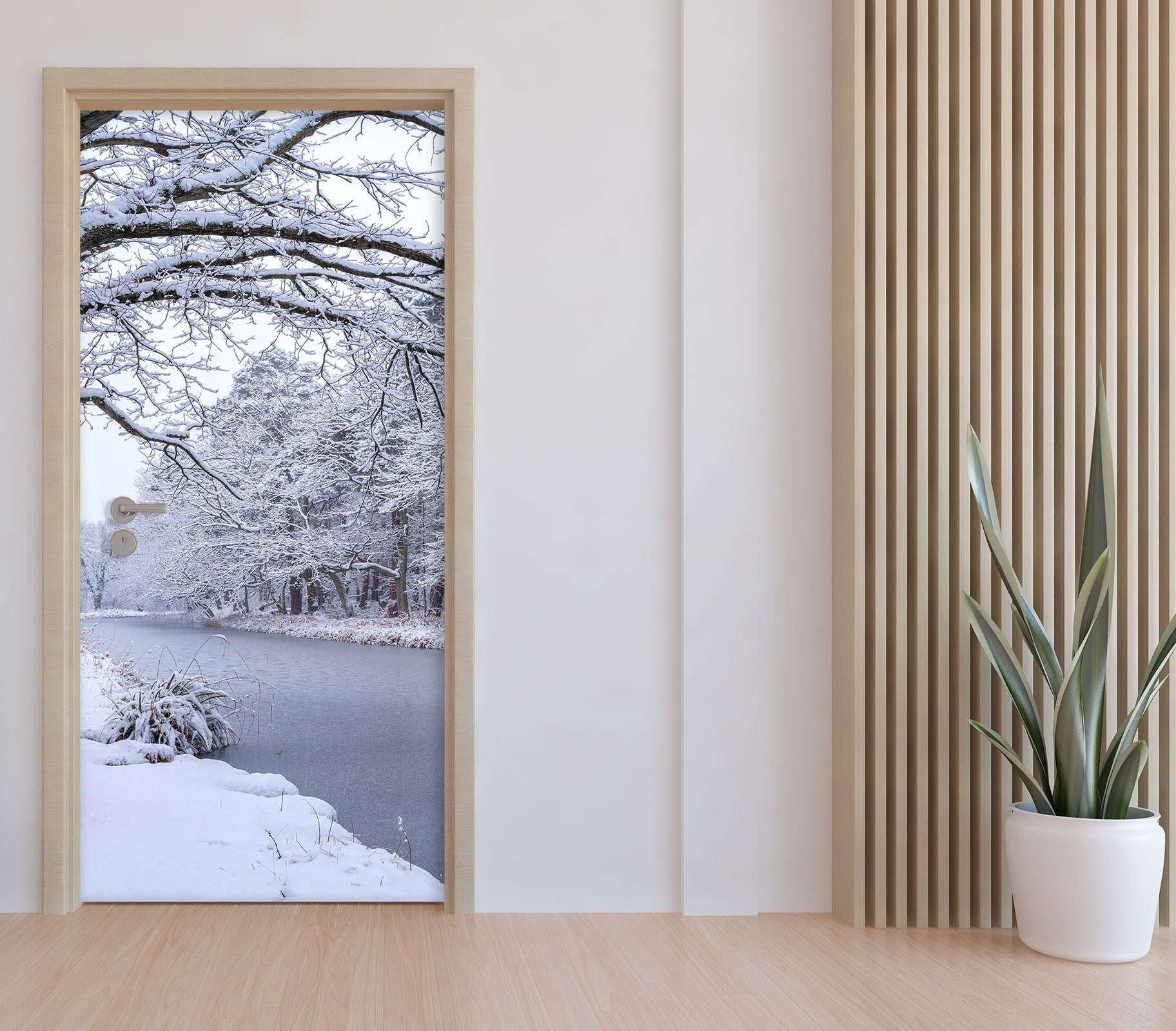 3D Snow Tree River 106206 Assaf Frank Door Mural