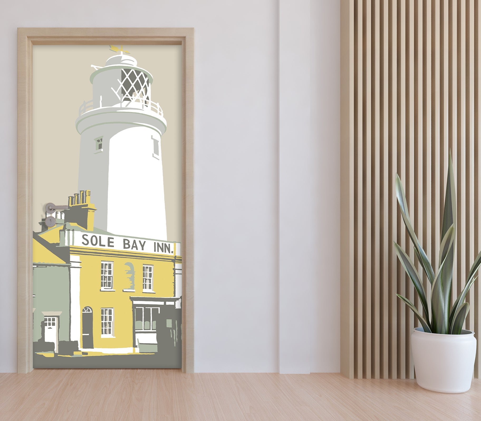 3D Yellow Building White Lighthouse 9271 Steve Read Door Mural