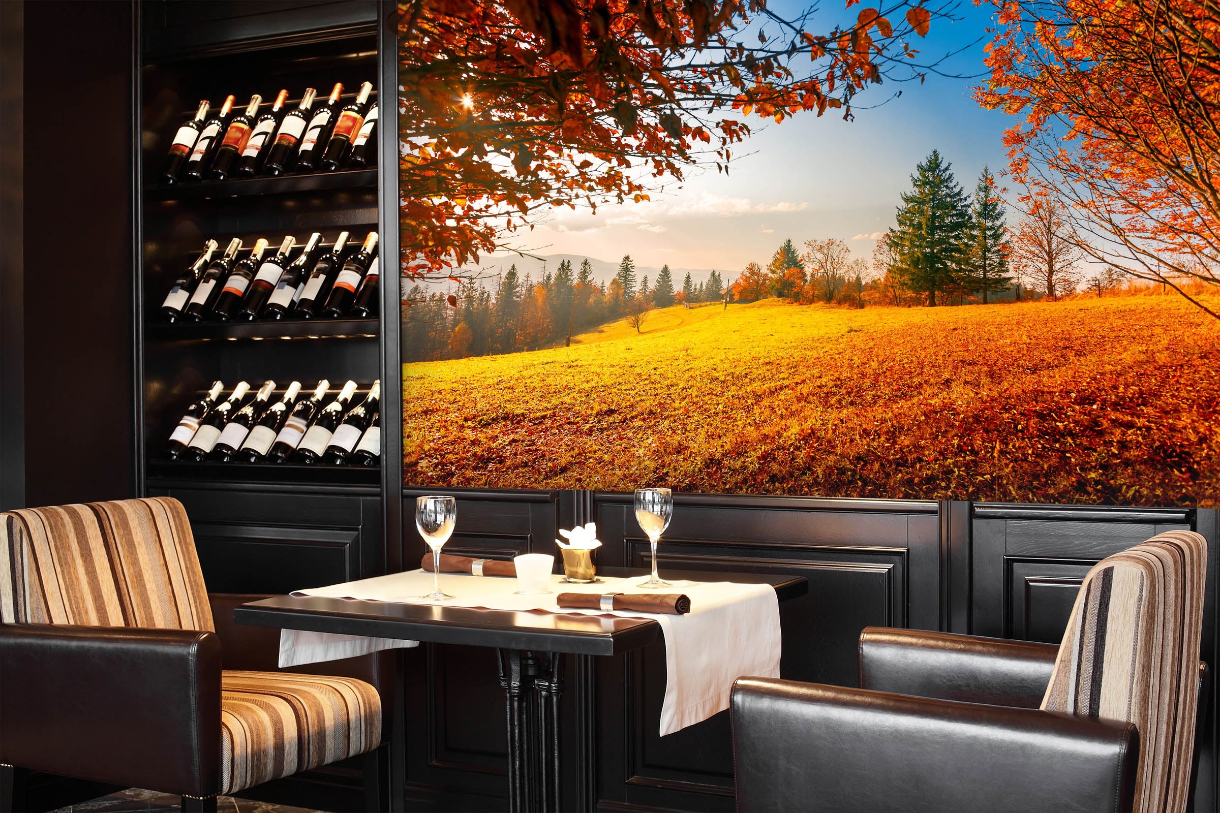 3D Yellow Leaves Lawn 57099 Wall Murals