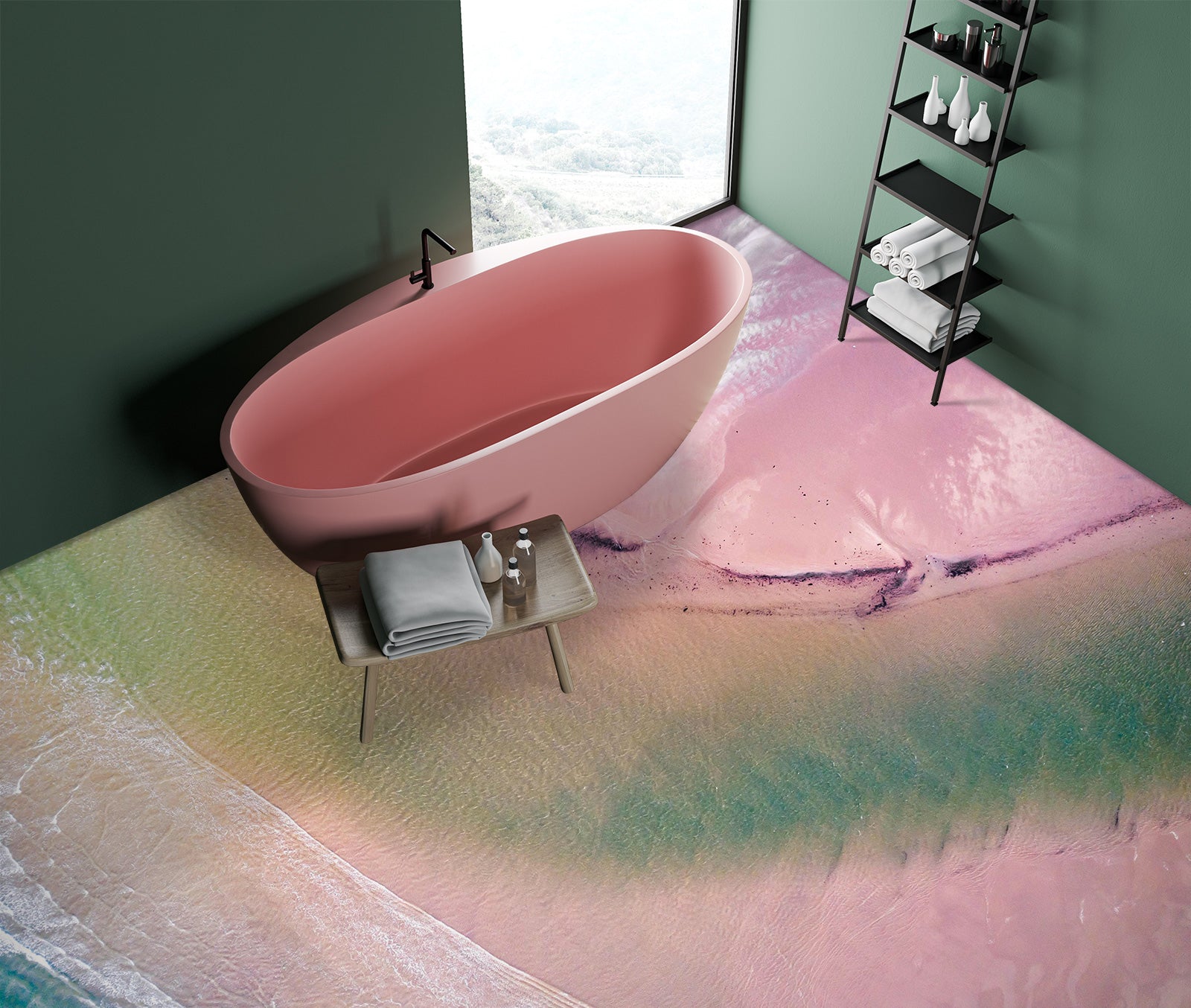 3D Pink Sea 105 Floor Mural Wallpaper Murals Rug & Mat Print Epoxy waterproof bath floor