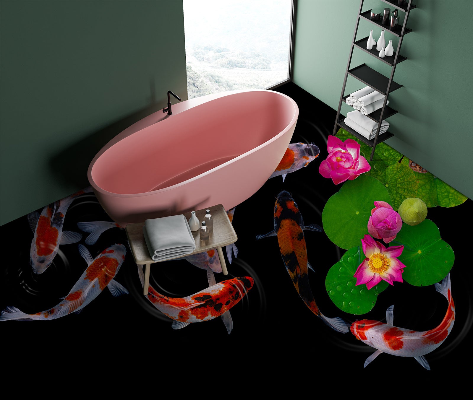 3D Pink Water Lily And Koi 463 Floor Mural Wallpaper Murals Rug & Mat Print Epoxy waterproof bath floor