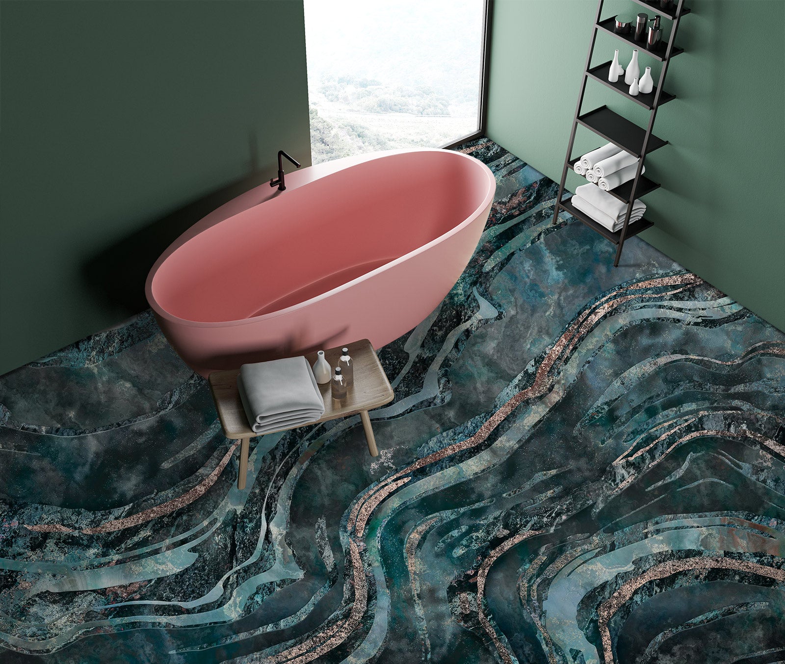 3D Green Texture Stripes 102134 Andrea Haase Floor Mural Wallpaper Murals Self-Adhesive Removable Print Epoxy