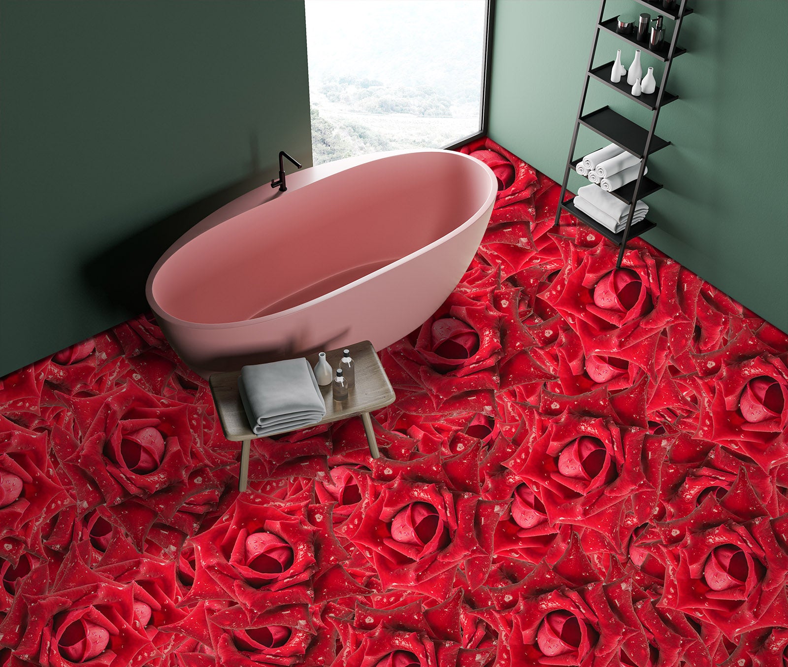 3D Fantasy Red Roses 323 Floor Mural Wallpaper Murals Rug & Mat Print Epoxy waterproof bath floor