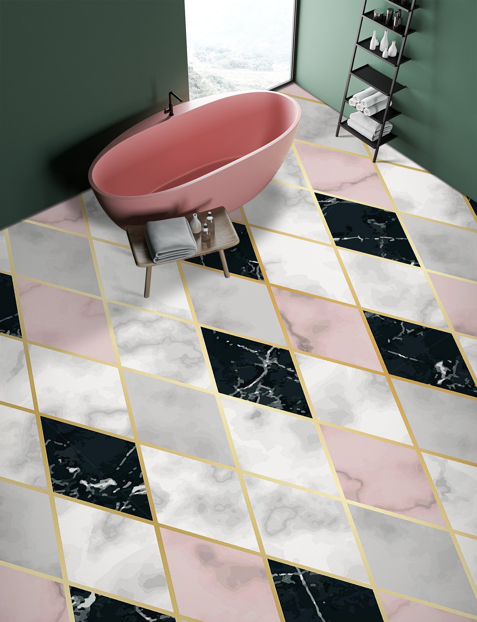 3D Elegant Diamonds 720 Floor Mural