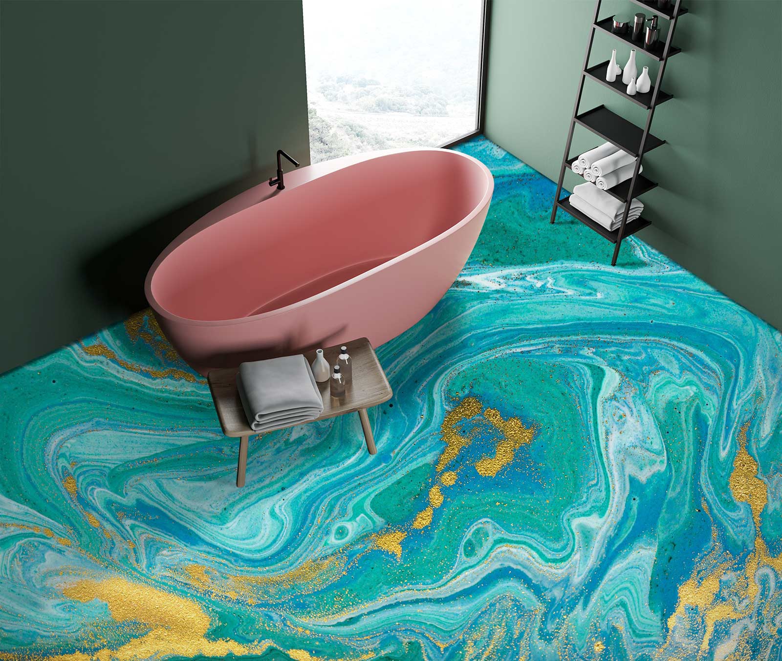 3D Glamour Green Texture 1167 Floor Mural Wallpaper Murals Self-Adhesive Removable Print Epoxy