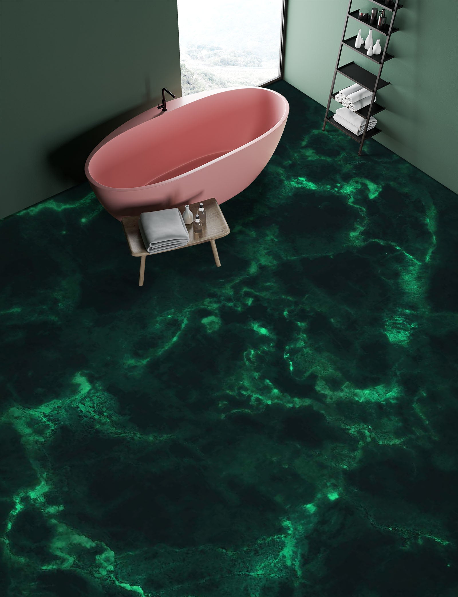 3D Dark Green Art 995 Floor Mural Wallpaper Murals Self-Adhesive Removable Print Epoxy