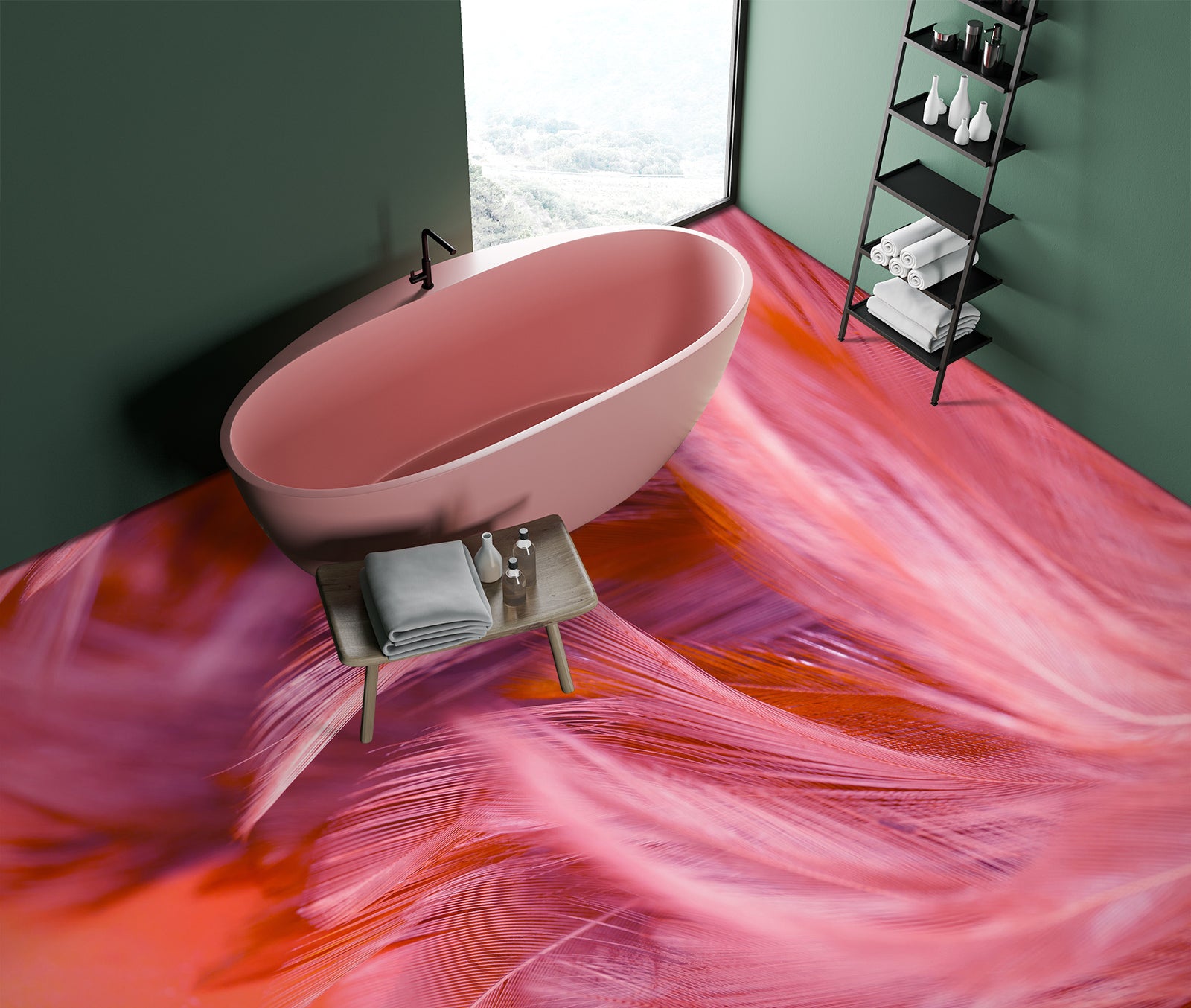 3D Dark Pink Feathers 1143 Floor Mural Wallpaper Murals Self-Adhesive Removable Print Epoxy