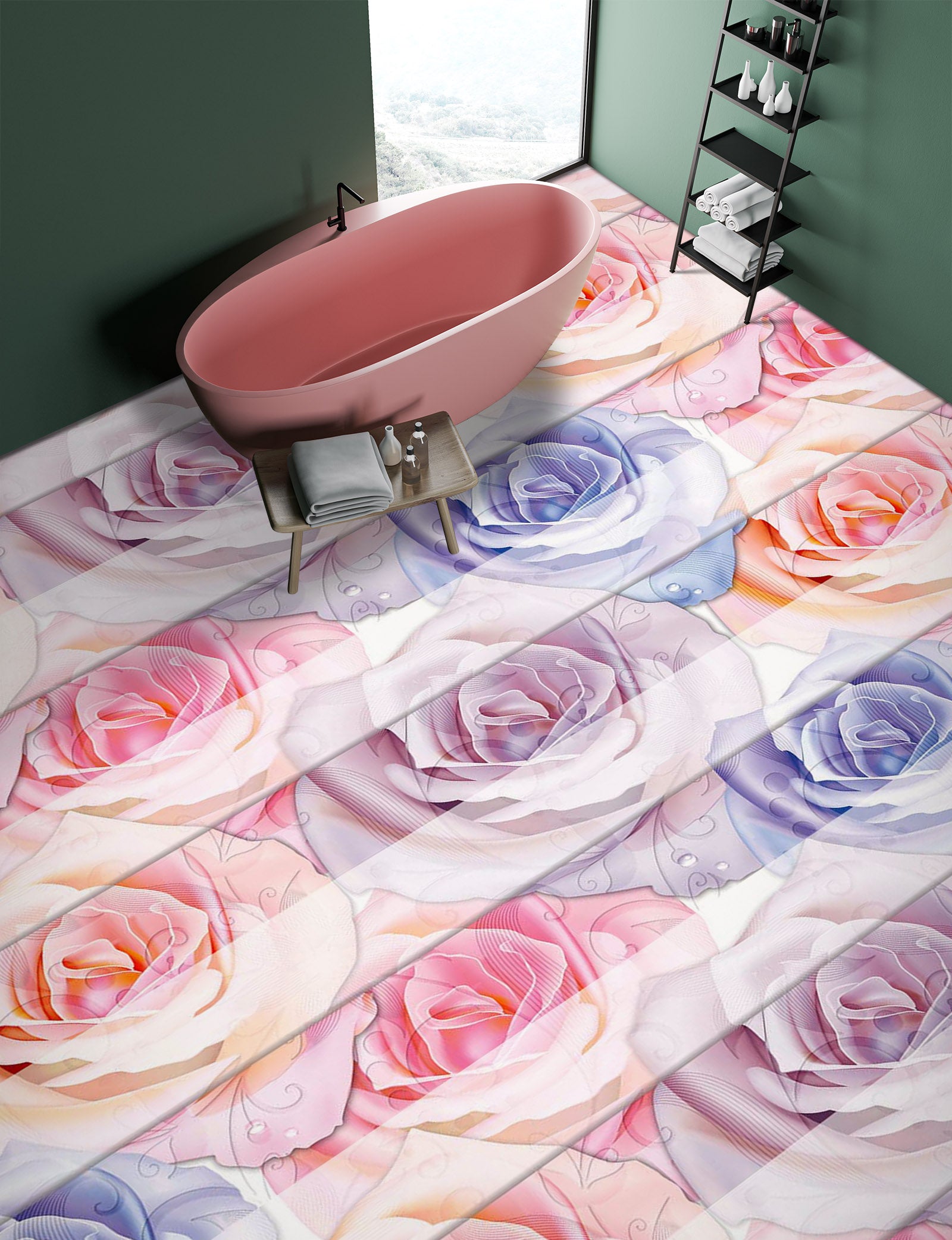 3D Noble Colored Roses 569 Floor Mural