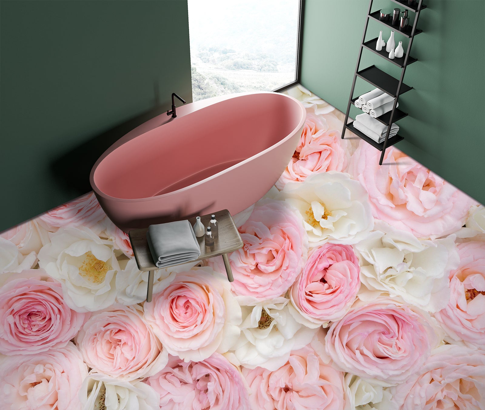 3D Elegant Pink Flowers 478 Floor Mural Wallpaper Murals Rug & Mat Print Epoxy waterproof bath floor