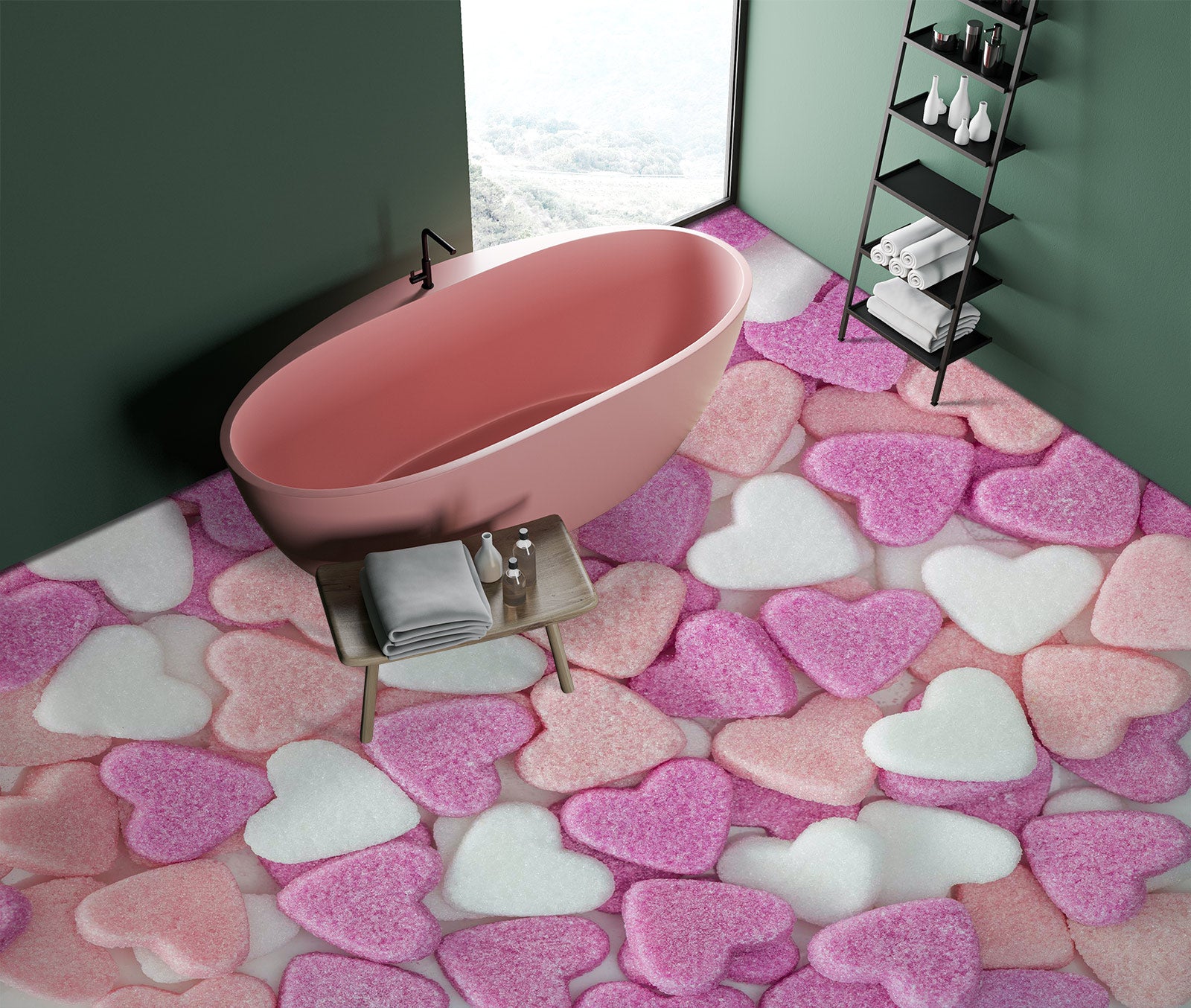 3D Pink White Heart 9870 Assaf Frank Floor Mural Wallpaper Murals Self-Adhesive Removable Print Epoxy
