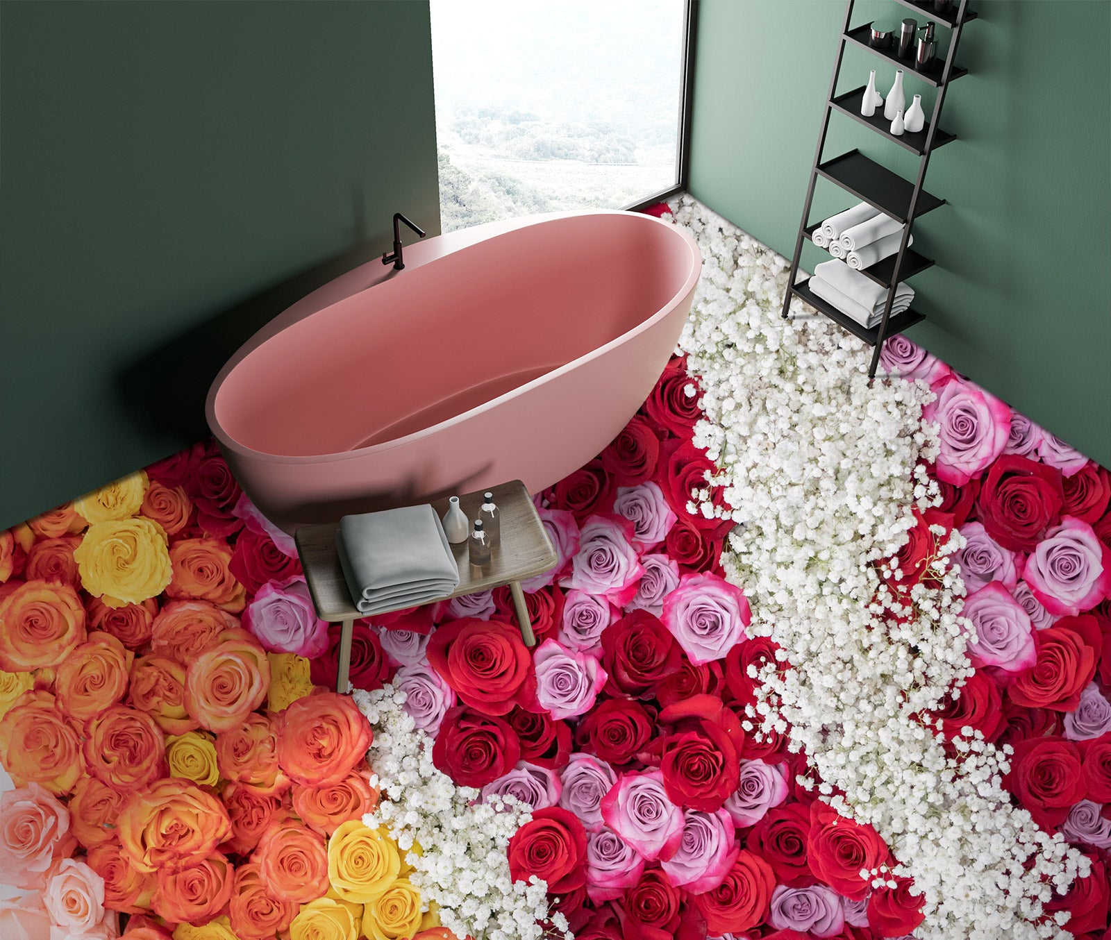 3D Orange Roses And Red Roses 148 Floor Mural Wallpaper Murals Rug & Mat Print Epoxy waterproof bath floor