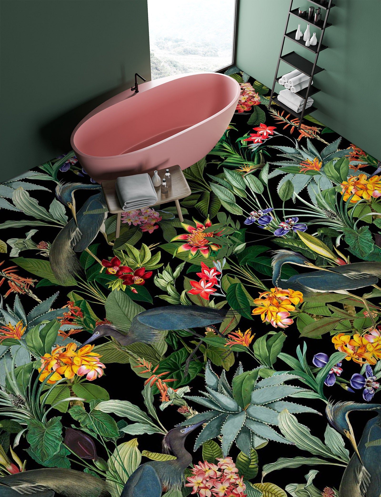 3D Flower Bush Leaves 99177 Uta Naumann Floor Mural Wallpaper Murals Self-Adhesive Removable Print Epoxy