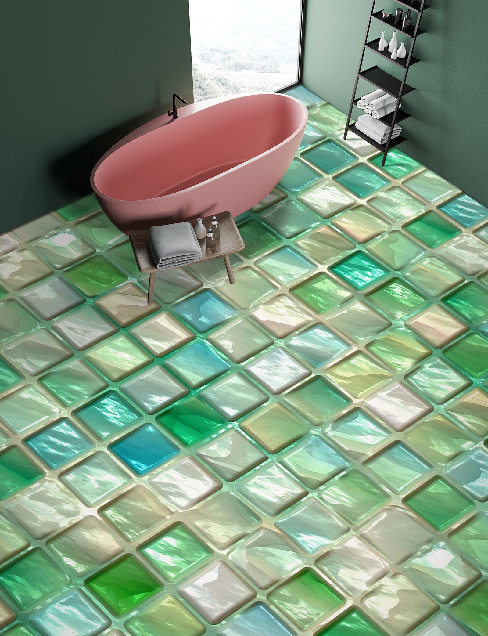 3D Fresh Green Squares 553 Floor Mural Wallpaper Murals Rug & Mat Print Epoxy waterproof bath floor