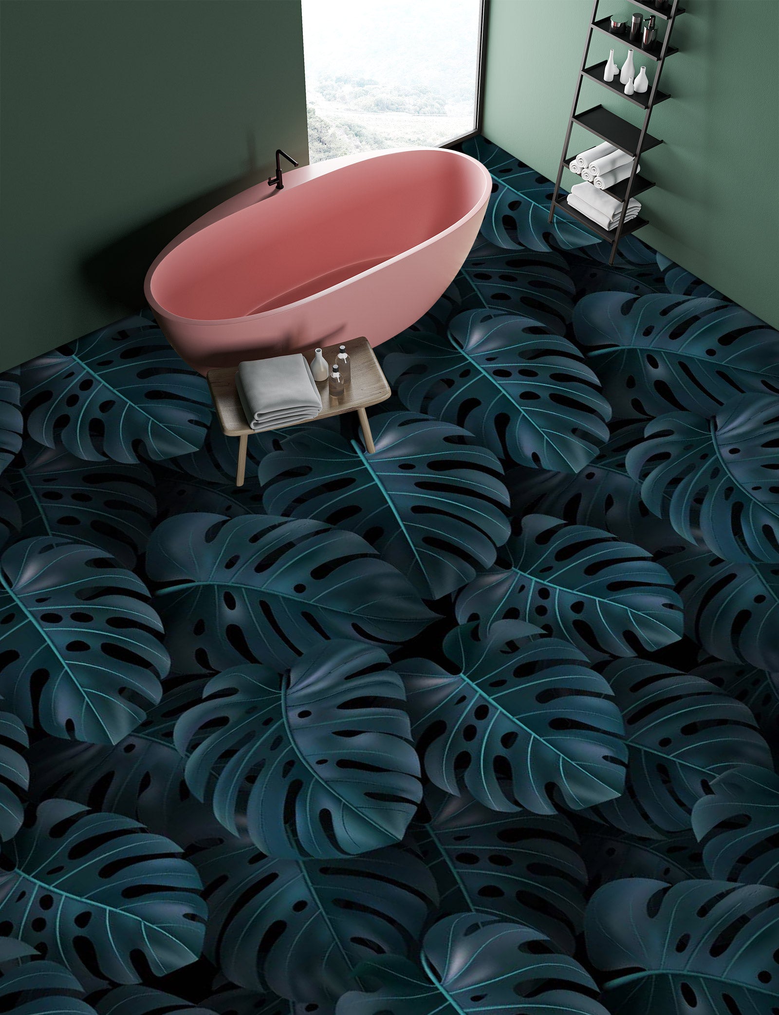 3D Dark Blue Leaves 1107 Floor Mural Wallpaper Murals Self-Adhesive Removable Print Epoxy