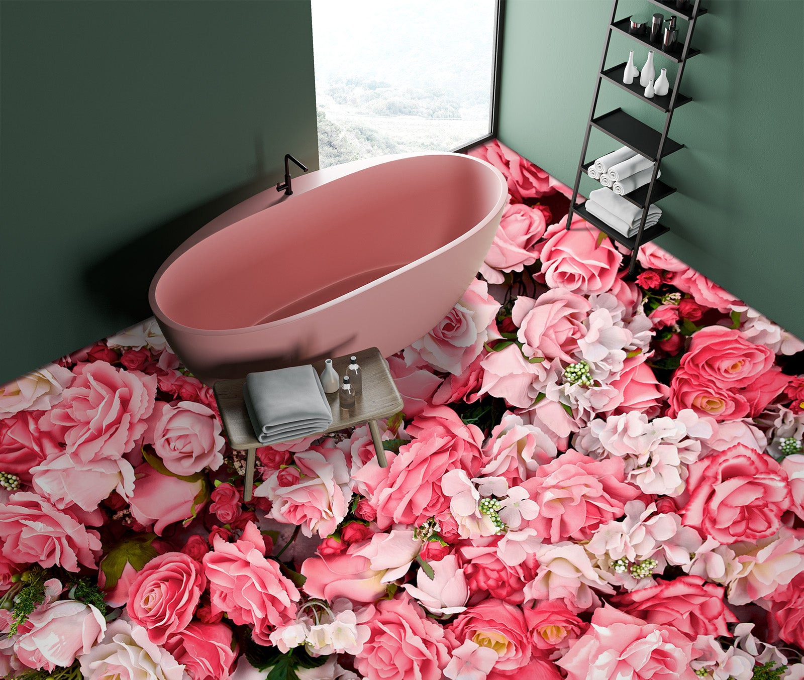 3D Noble Pink Roses 334 Floor Mural Wallpaper Murals Rug & Mat Print Epoxy waterproof bath floor