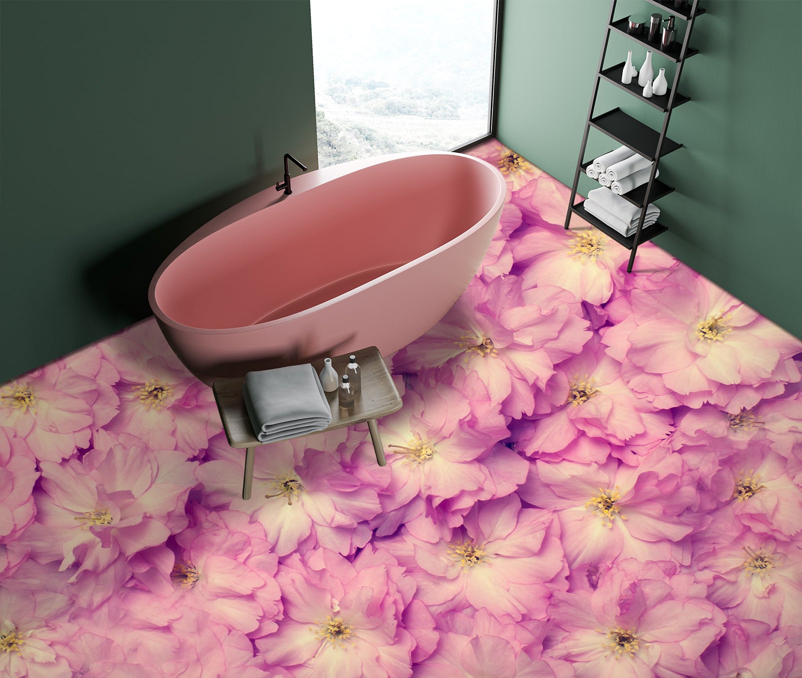 3D Pink Camellia 312 Floor Mural Wallpaper Murals Rug & Mat Print Epoxy waterproof bath floor