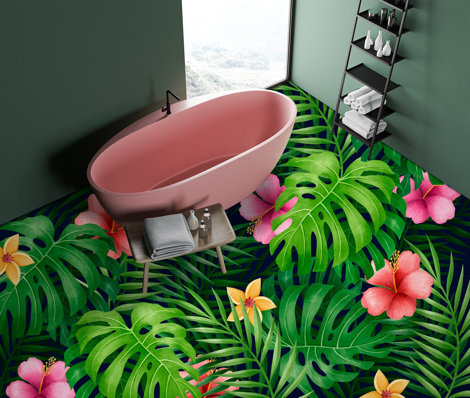 3D Pretty Flowers And Green Leaves 1158 Floor Mural Wallpaper Murals Self-Adhesive Removable Print Epoxy