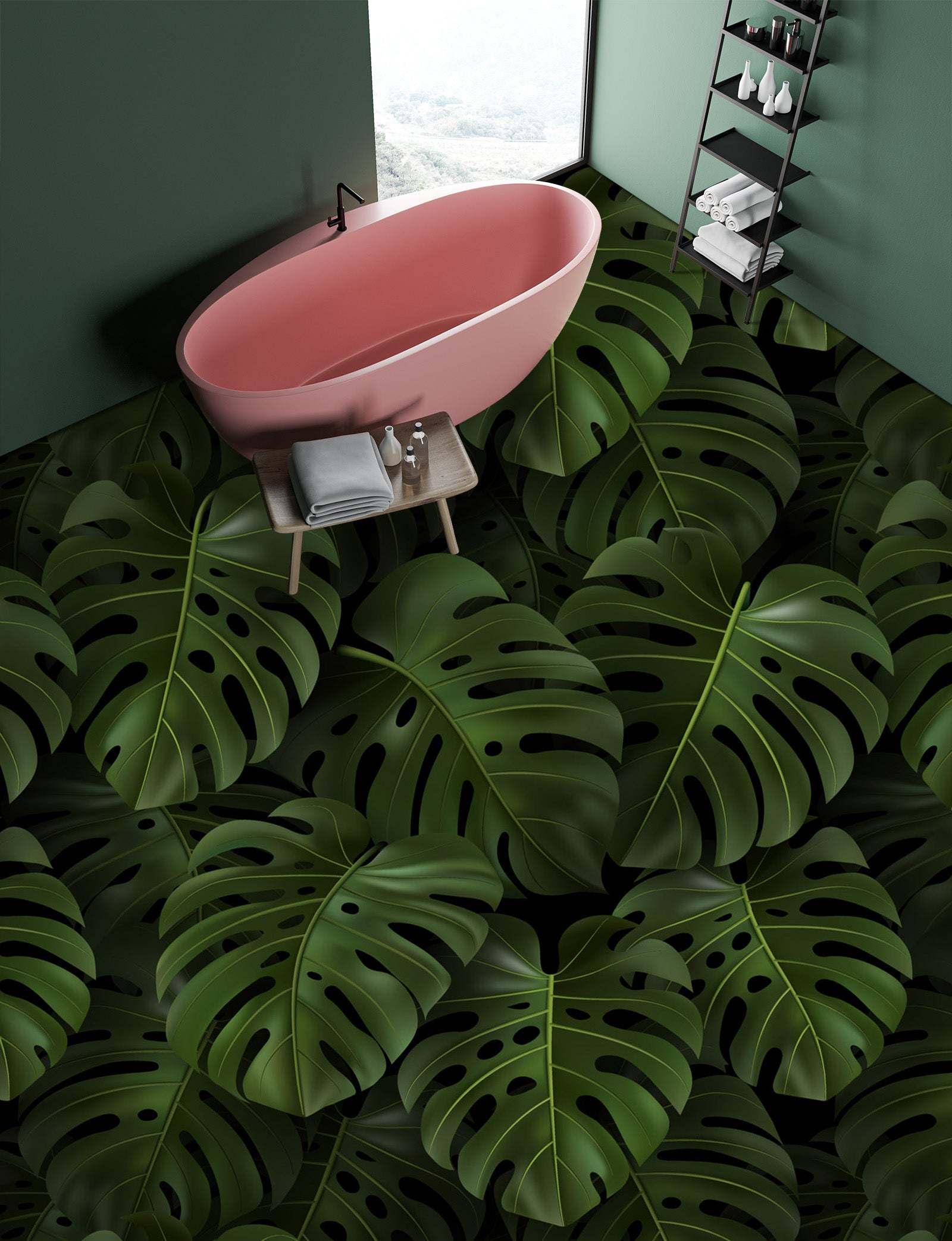 3D Dark Green Broad Leaves 1230 Floor Mural Wallpaper Murals Self-Adhesive Removable Print Epoxy