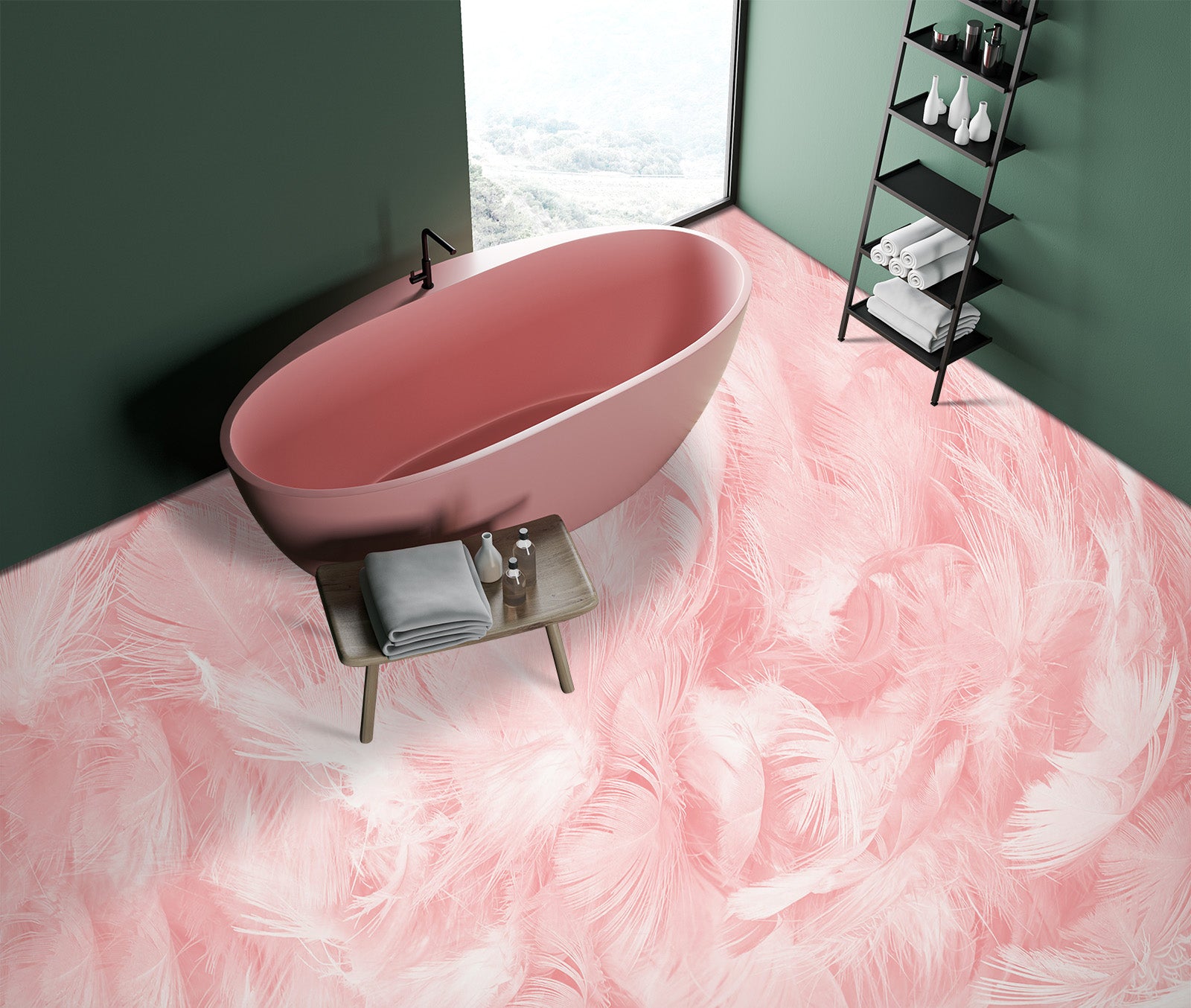 3D Pale Pink Feathers 562 Floor Mural Wallpaper Murals Rug & Mat Print Epoxy waterproof bath floor