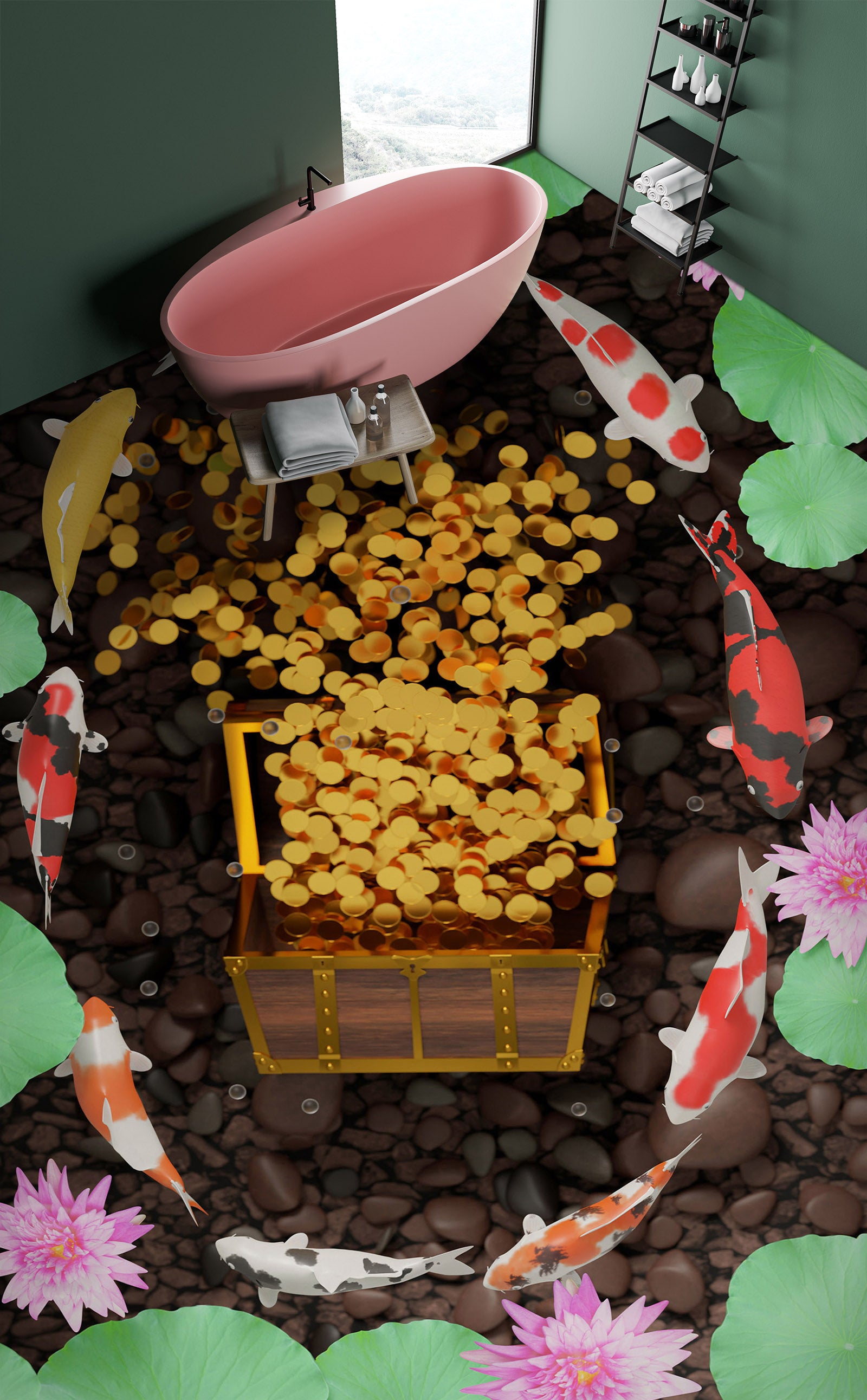 3D Pond Treasure 293 Floor Mural Wallpaper Murals Rug & Mat Print Epoxy waterproof bath floor