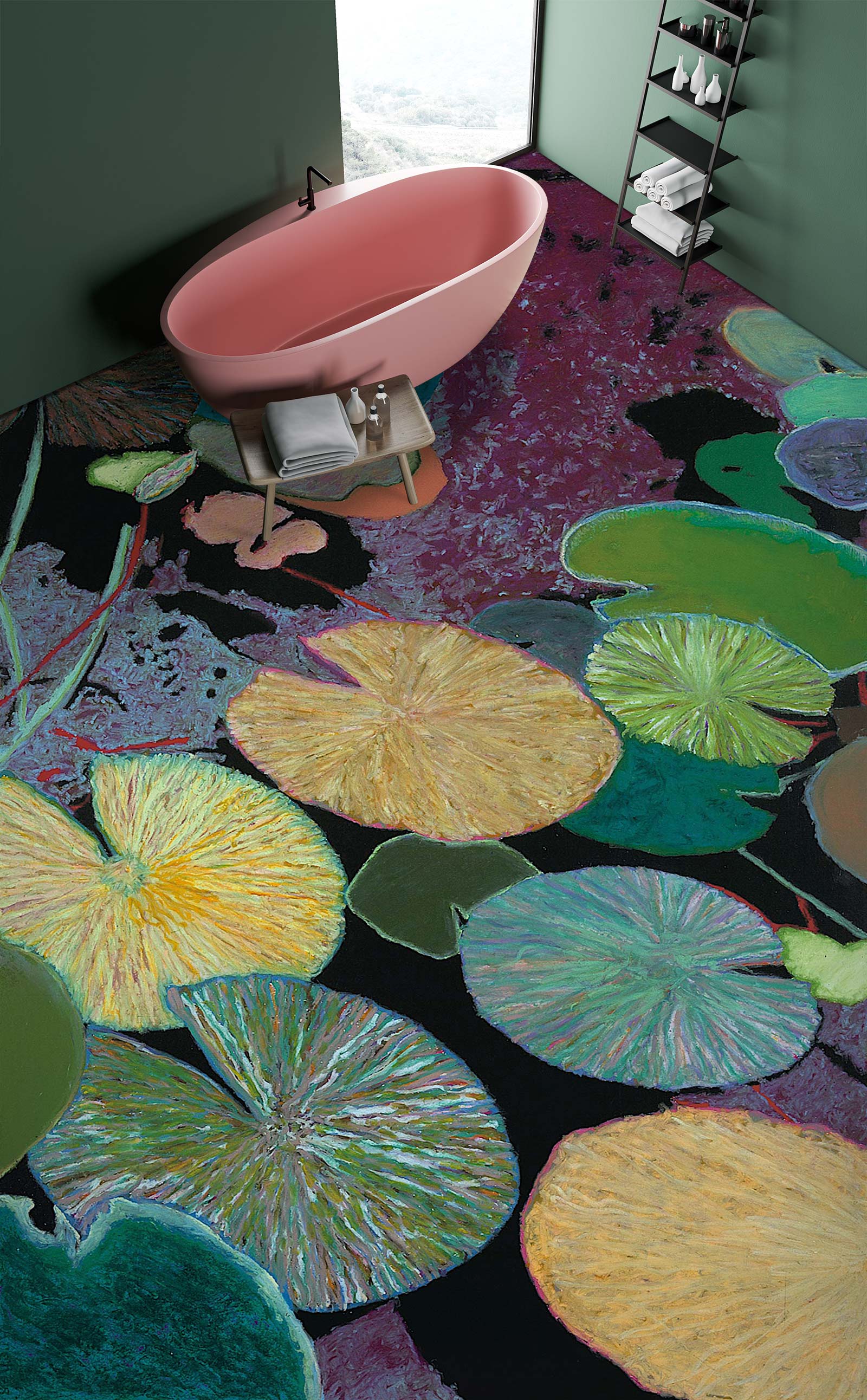 3D Lotus Leaf Pattern 96125 Allan P. Friedlander Floor Mural Wallpaper Murals Self-Adhesive Removable Print Epoxy