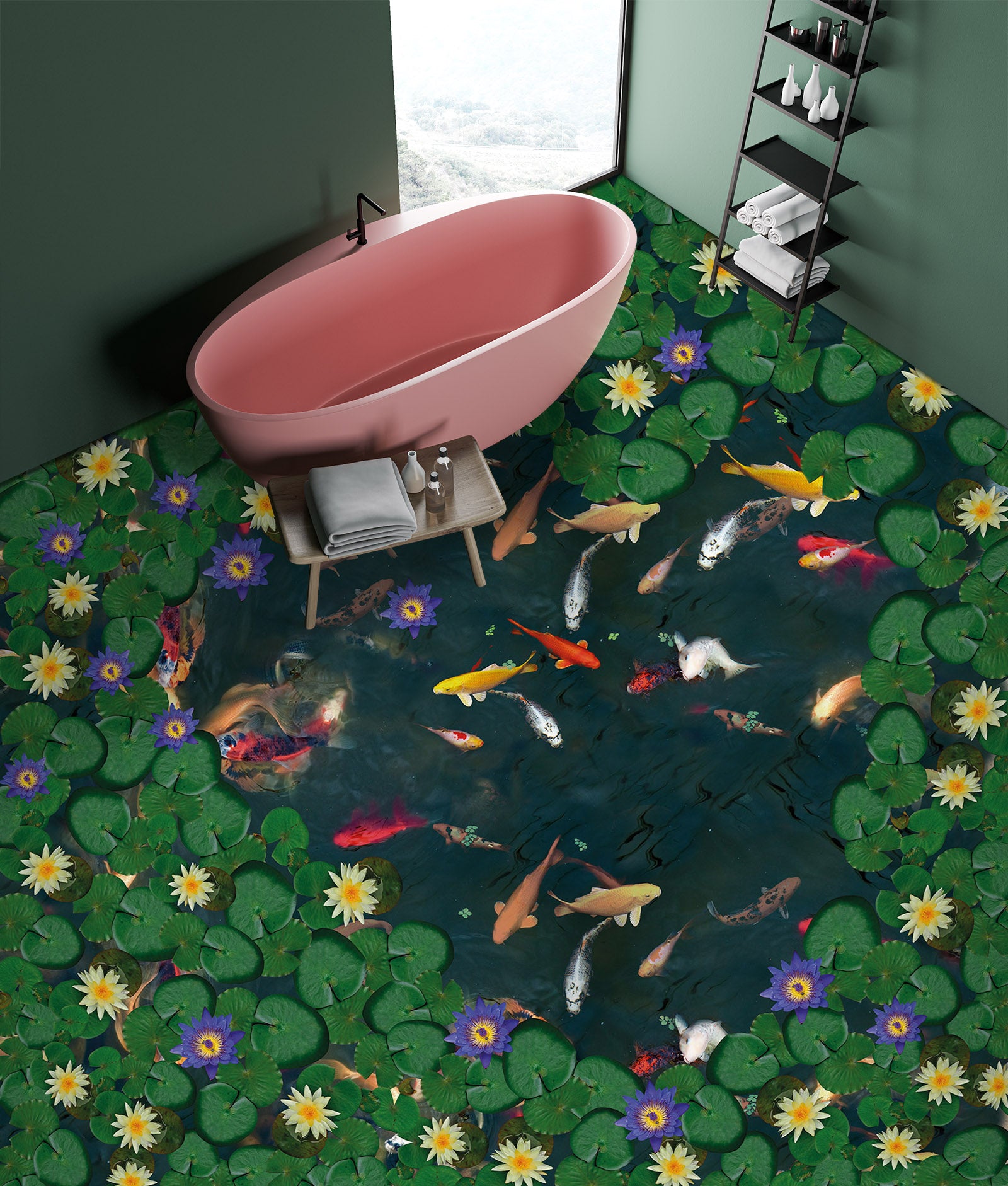 3D Water Lilies And Koi 275 Floor Mural Wallpaper Murals Rug & Mat Print Epoxy waterproof bath floor