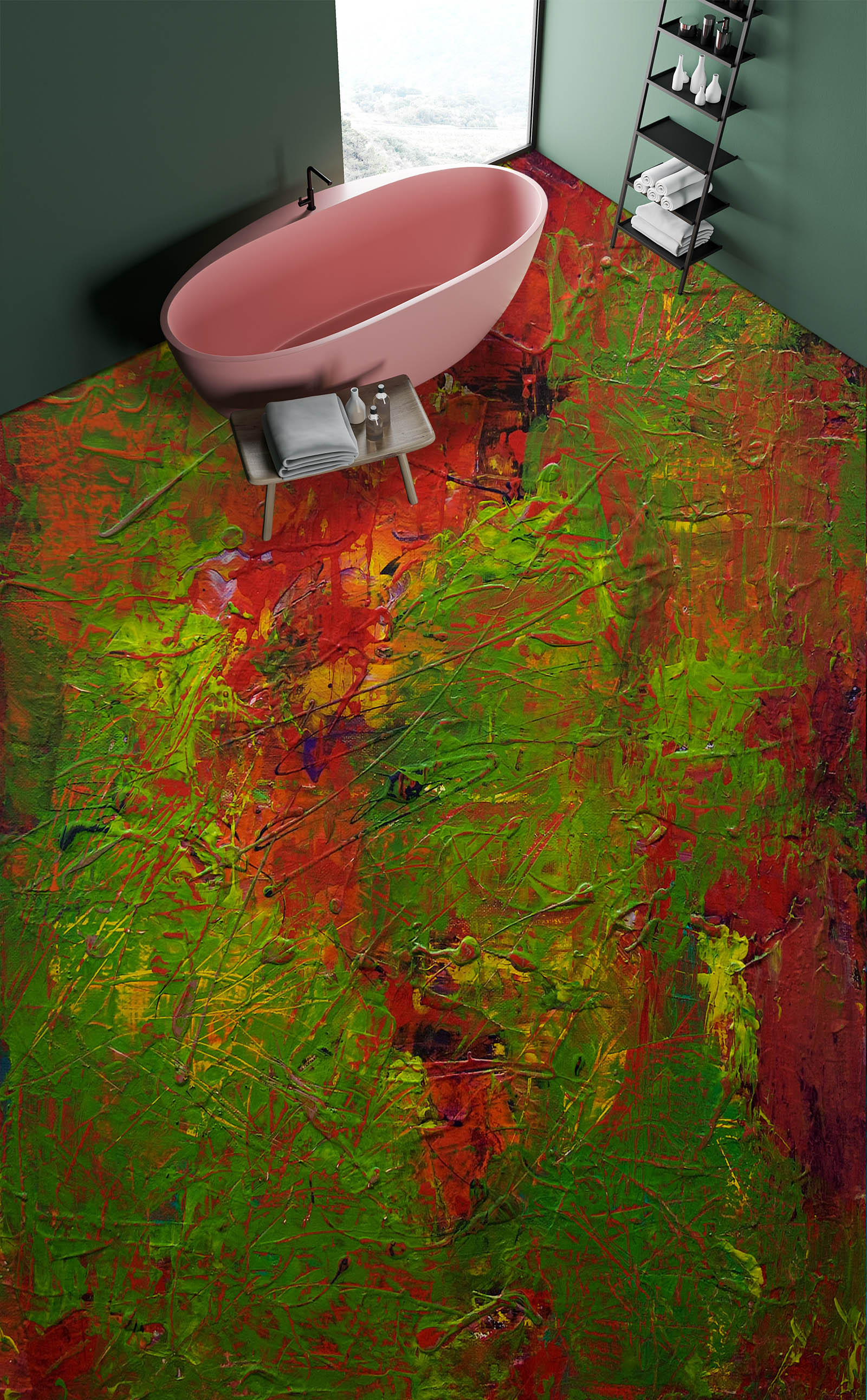 3D Green Red Pattern 9938 Allan P. Friedlander Floor Mural Wallpaper Murals Self-Adhesive Removable Print Epoxy