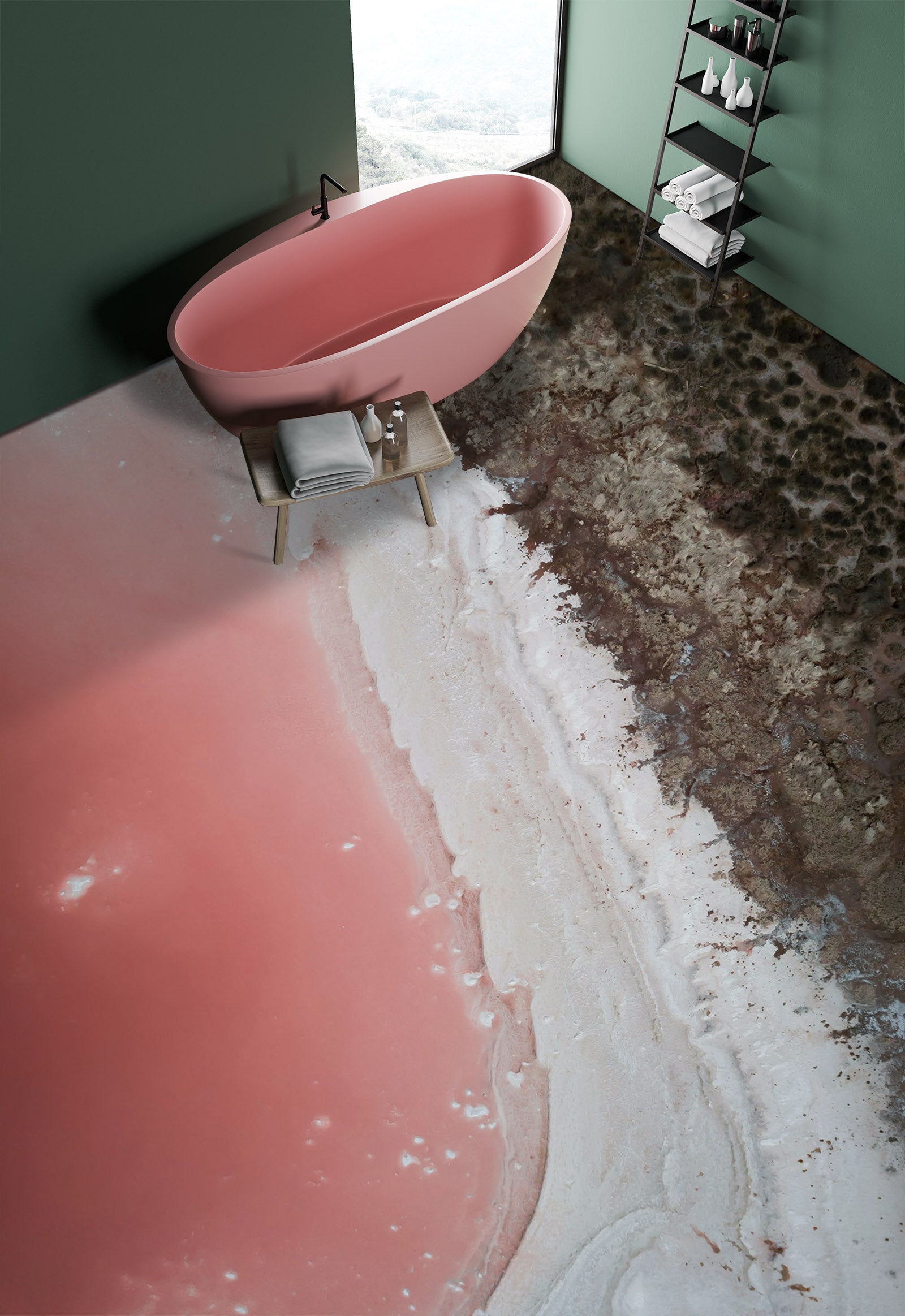 3D Deep Pink Sea 900 Floor Mural Wallpaper Murals Rug & Mat Print Epoxy waterproof bath floor