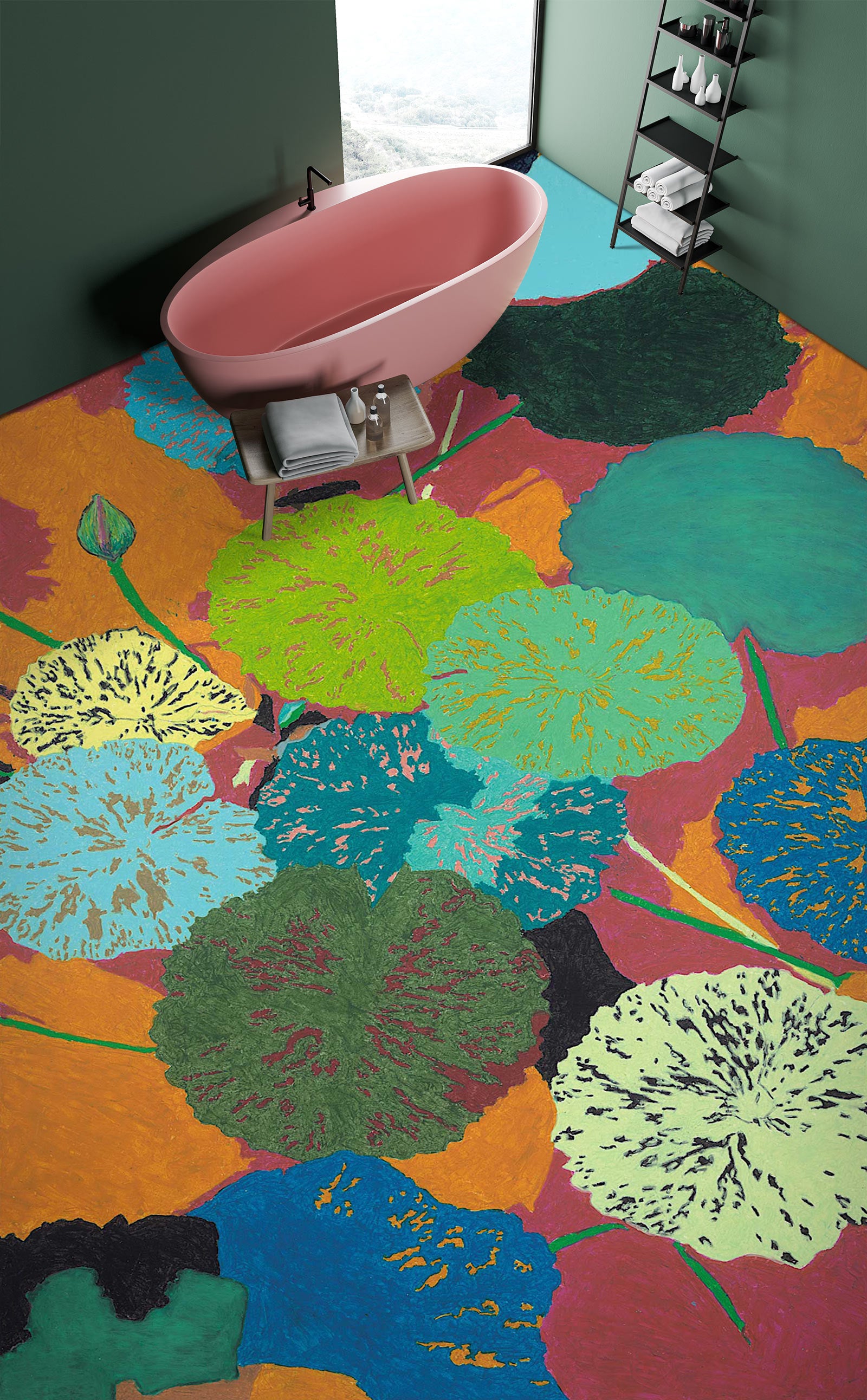 3D Painting Green Lotus Leaf 96119 Allan P. Friedlander Floor Mural Wallpaper Murals Self-Adhesive Removable Print Epoxy