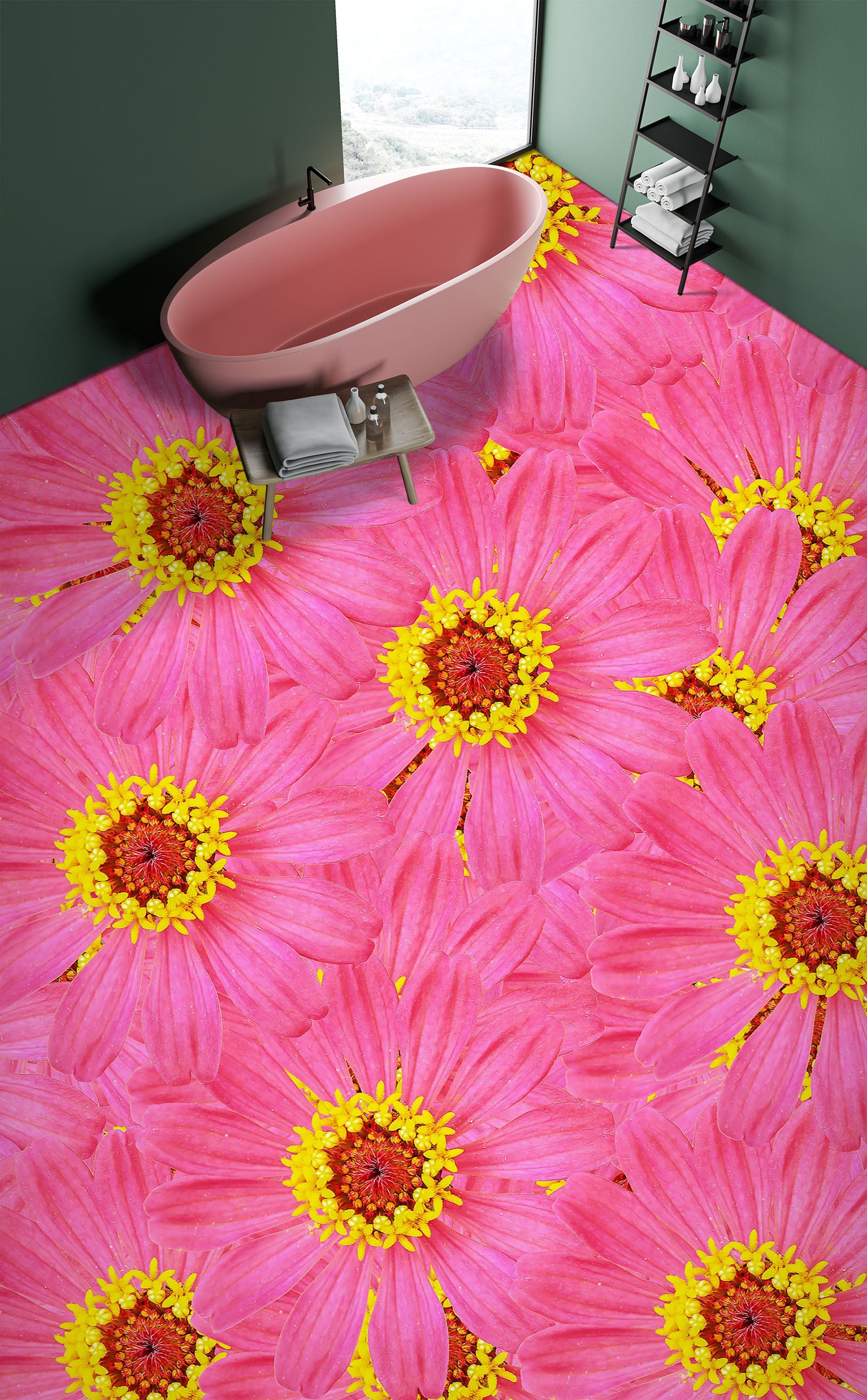 3D Pink Chrysanthemum 394 Floor Mural Wallpaper Murals Rug & Mat Print Epoxy waterproof bath floor