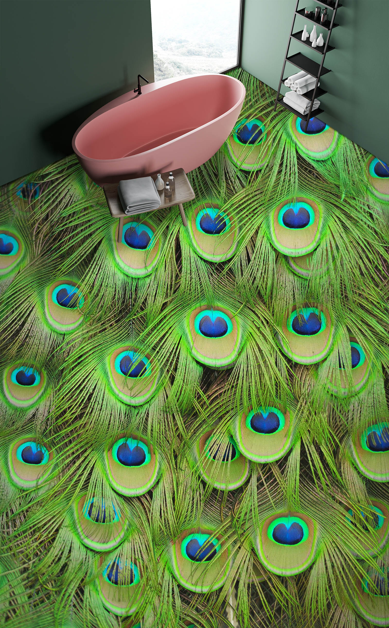 3D Peacock Feathers 392 Floor Mural Wallpaper Murals Rug & Mat Print Epoxy waterproof bath floor