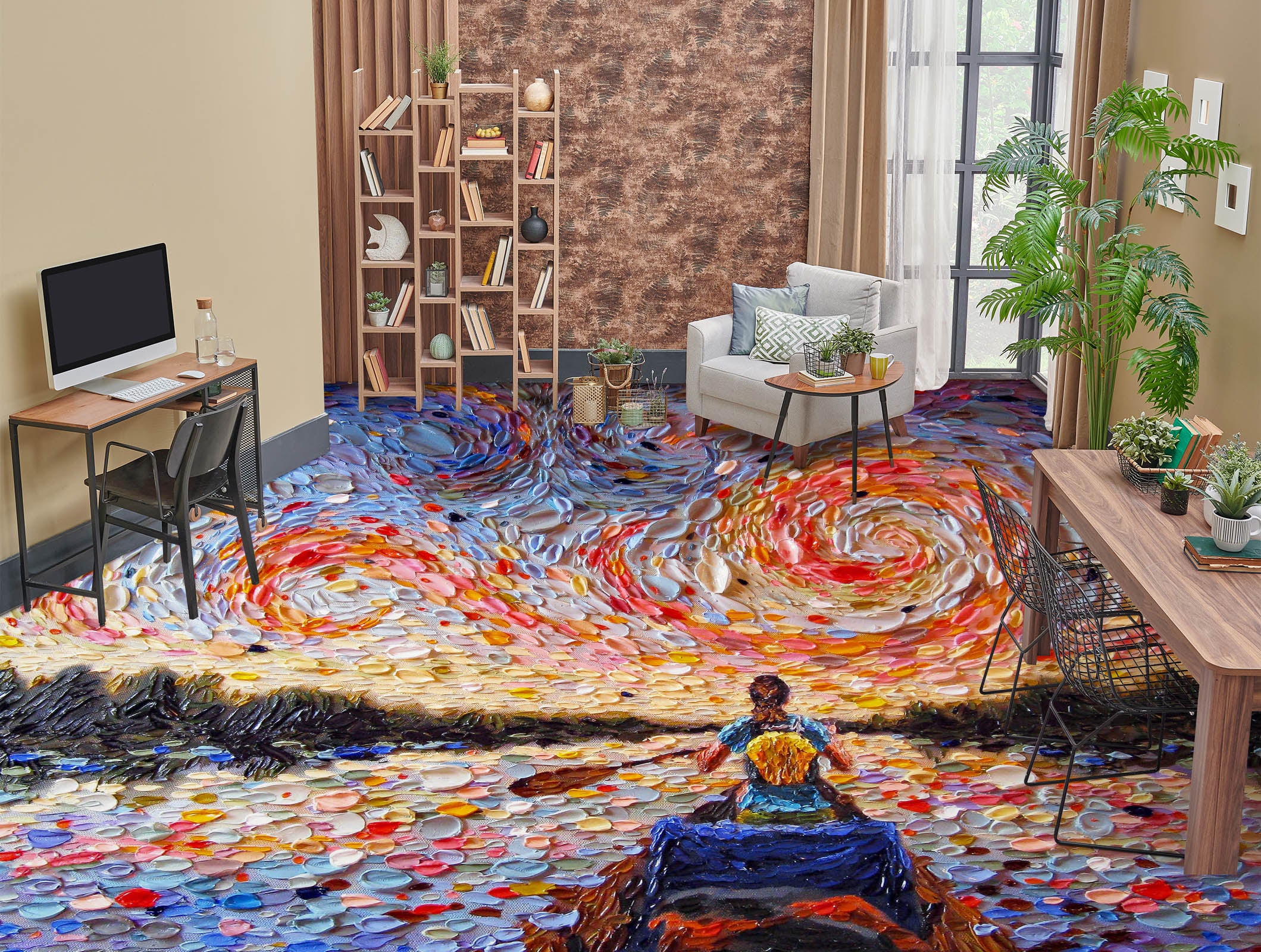 3D Sunset Boating Pattern 102151 Dena Tollefson Floor Mural Wallpaper Murals Self-Adhesive Removable Print Epoxy