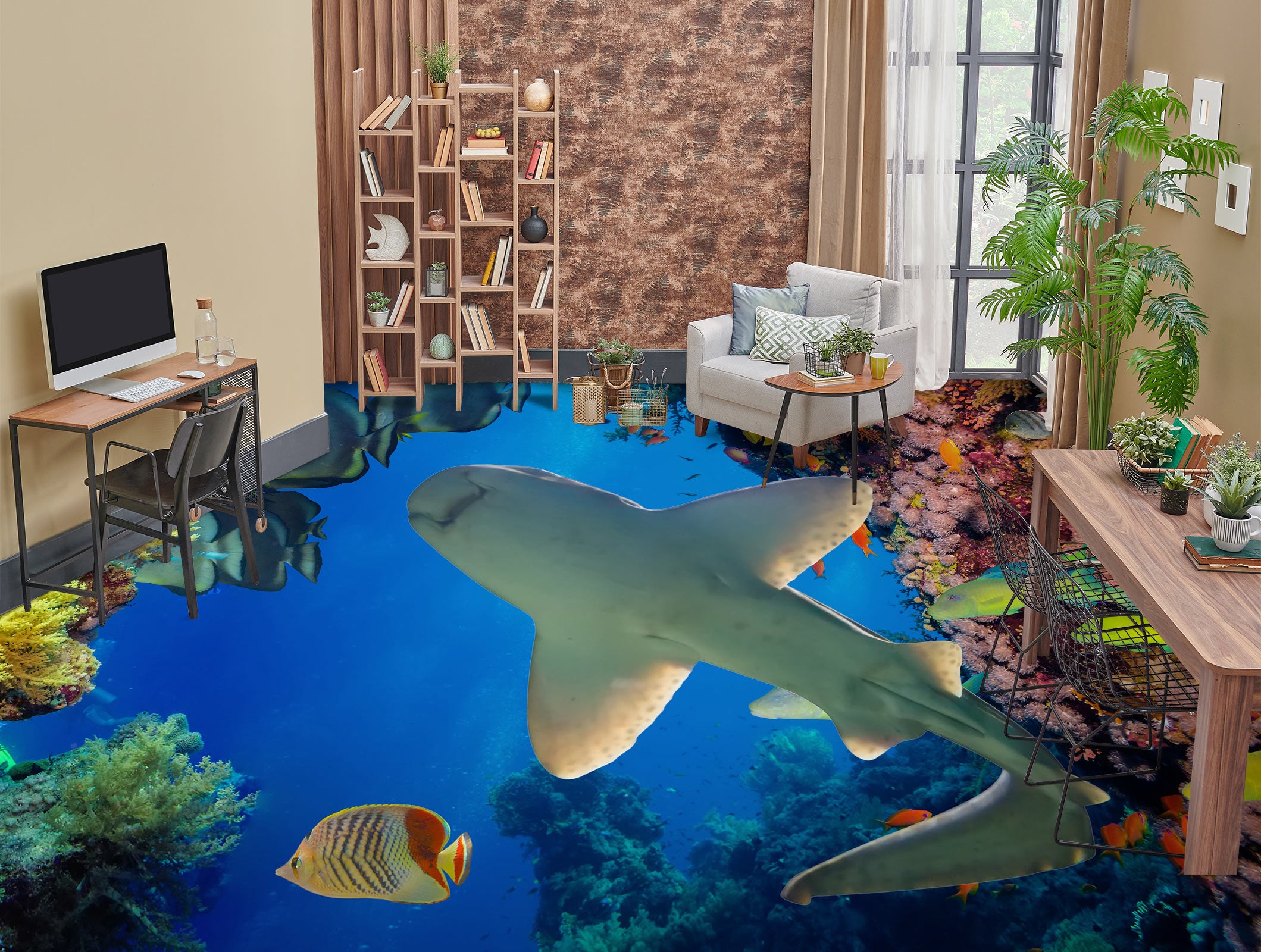 3D Shark Infested 626 Floor Mural Wallpaper Murals Rug & Mat Print Epoxy waterproof bath floor
