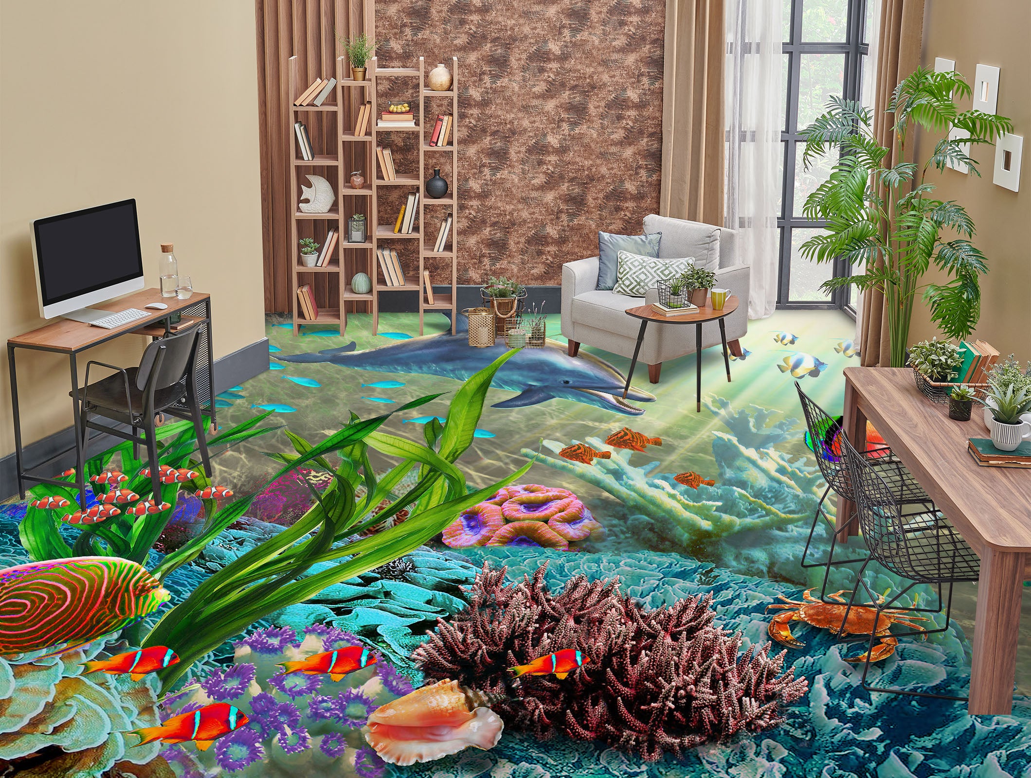 3D Seabed Seaweed Coral Fish 98166 Adrian Chesterman Floor Mural Wallpaper Murals Self-Adhesive Removable Print Epoxy