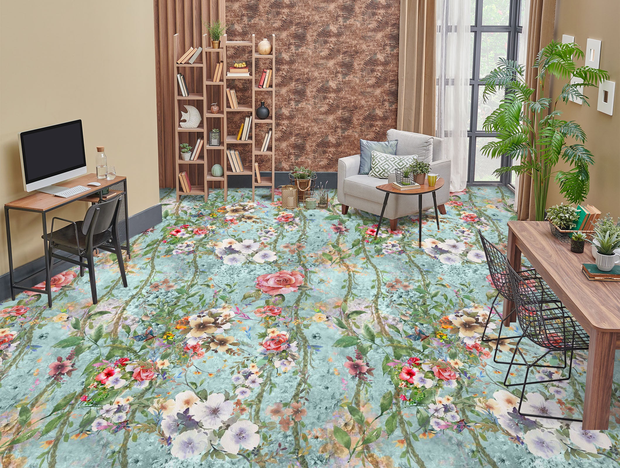 3D Vintage Flowers 1252 Floor Mural Wallpaper Murals Self-Adhesive Removable Print Epoxy
