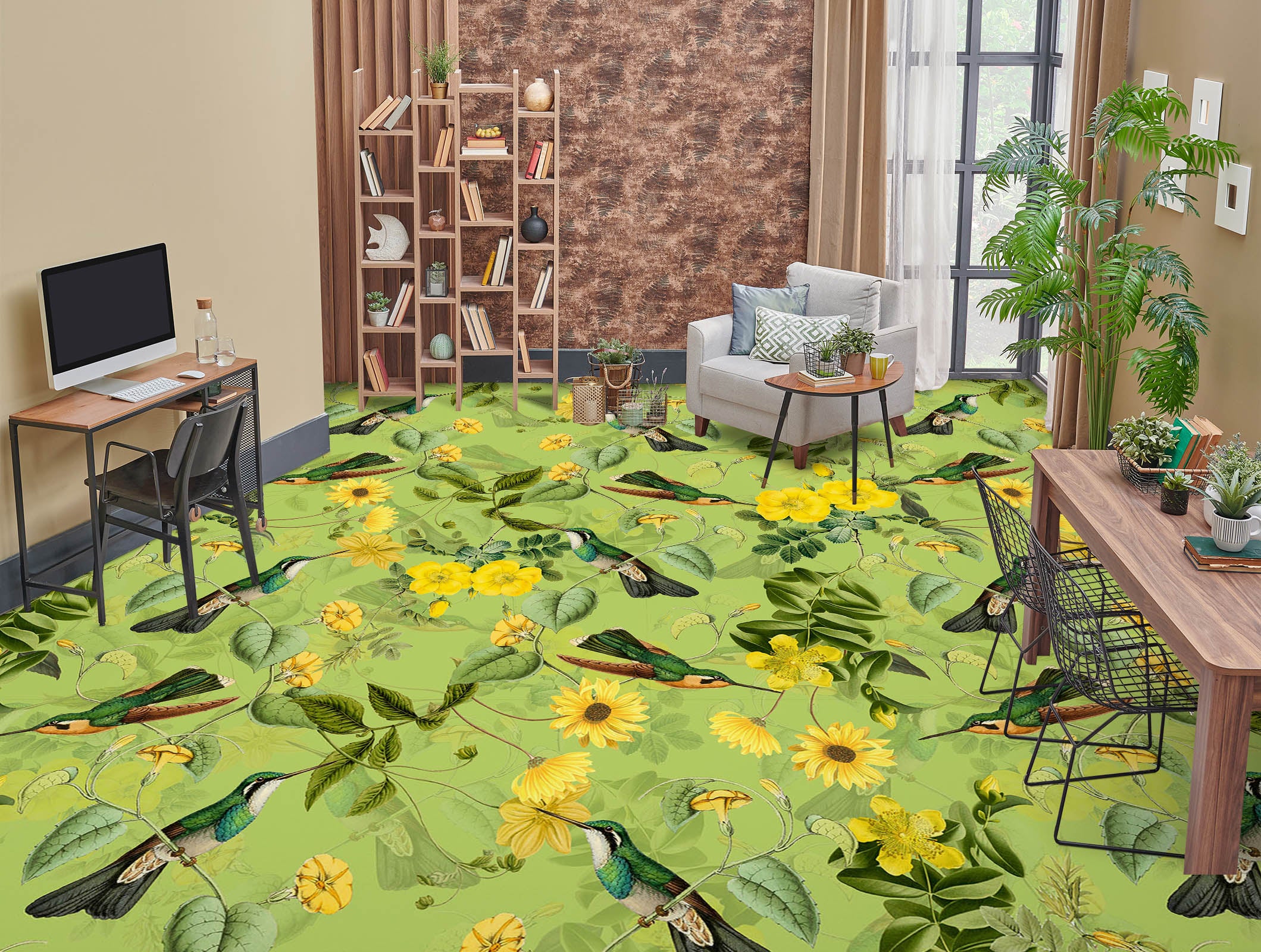 3D Green Pattern Bird Leaves 99220 Uta Naumann Floor Mural Wallpaper Murals Self-Adhesive Removable Print Epoxy