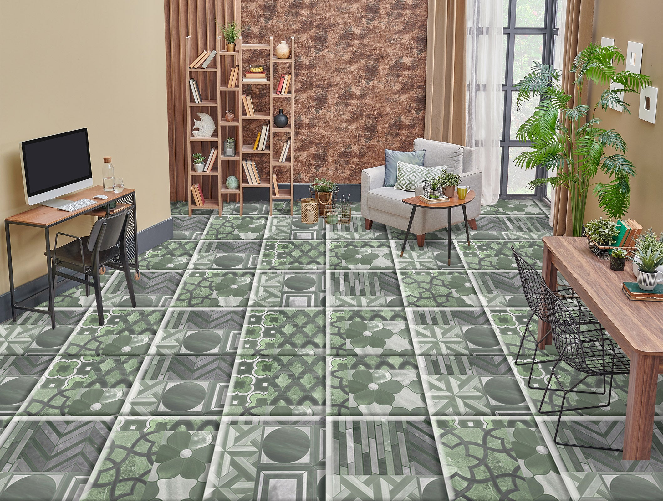 3D Calm Green Pattern 991 Floor Mural Wallpaper Murals Self-Adhesive Removable Print Epoxy