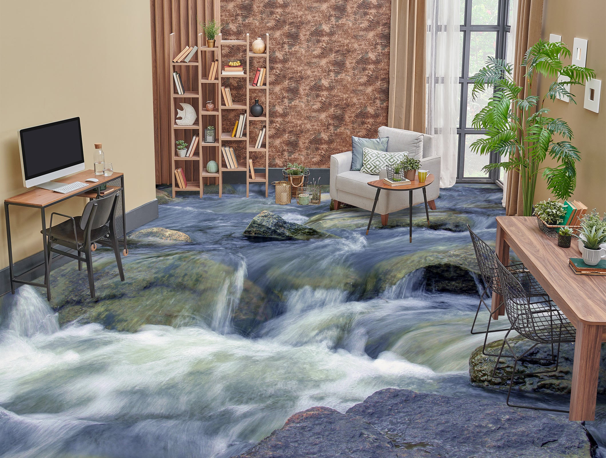 3D Stones And Running Water 660 Floor Mural Wallpaper Murals Rug & Mat Print Epoxy waterproof bath floor