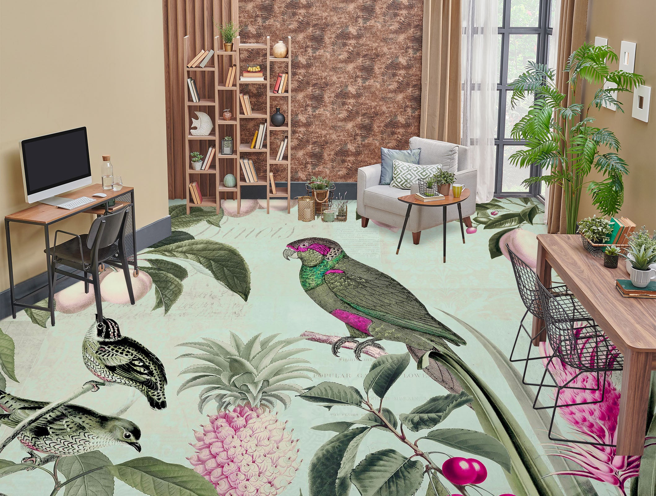 3D Pineapple Fruit Parrot 104148 Andrea Haase Floor Mural Wallpaper Murals Self-Adhesive Removable Print Epoxy
