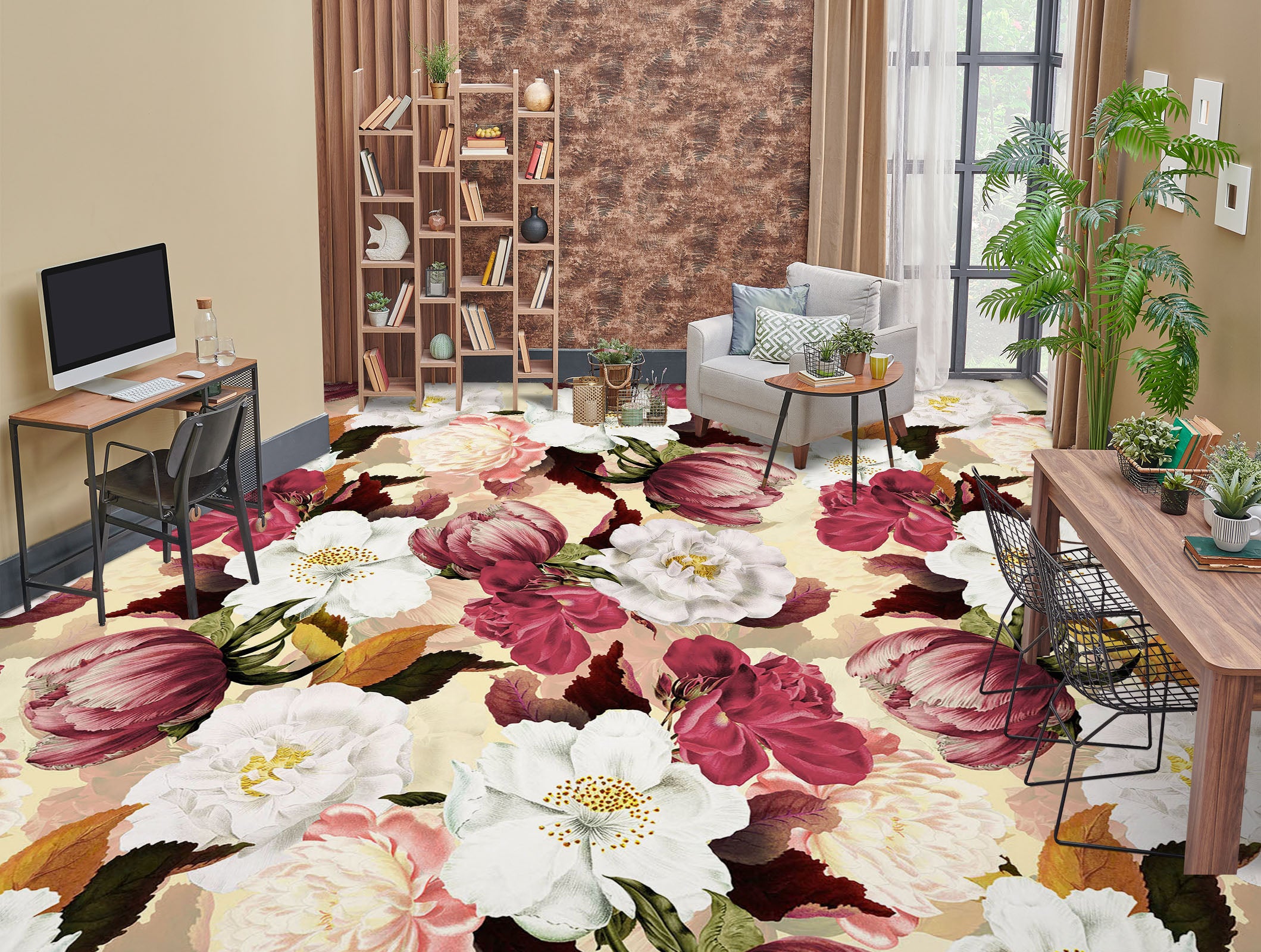 3D White Pink Flower Pattern 10013 Uta Naumann Floor Mural Wallpaper Murals Self-Adhesive Removable Print Epoxy