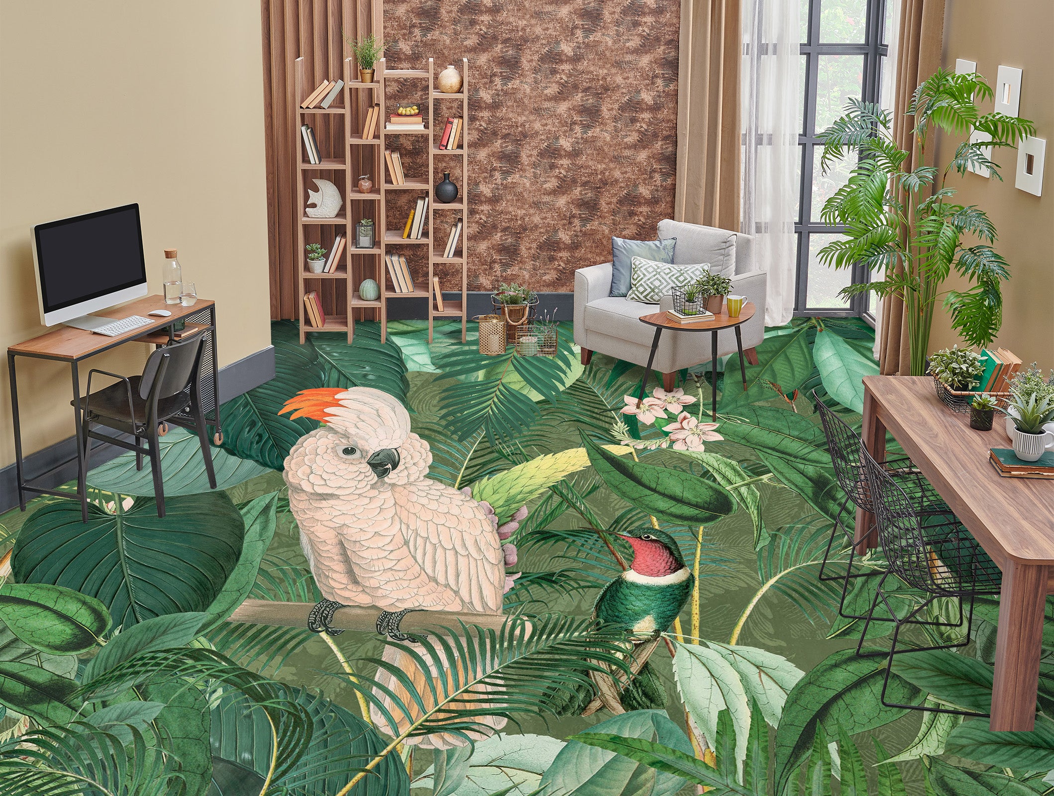 3D Leaves Parrot 104155 Andrea Haase Floor Mural Wallpaper Murals Self-Adhesive Removable Print Epoxy